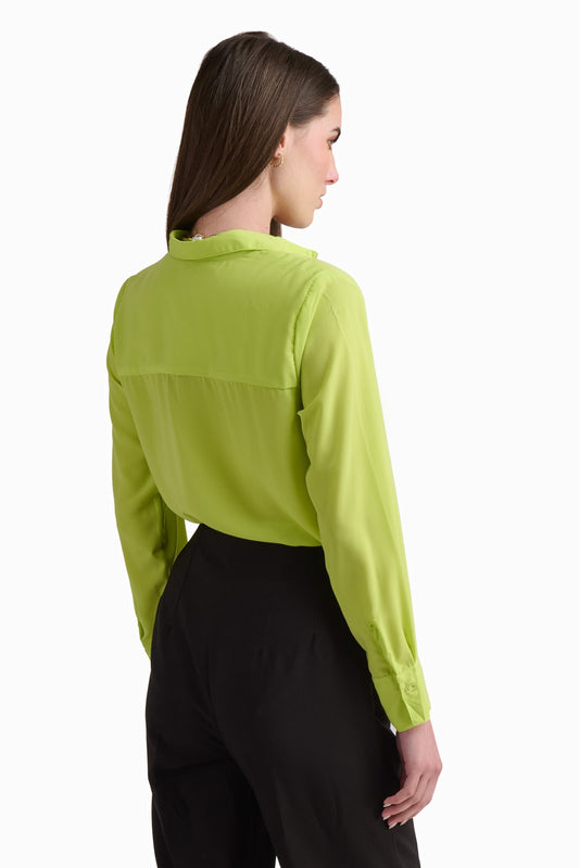 Lime Satin Longline Shirt