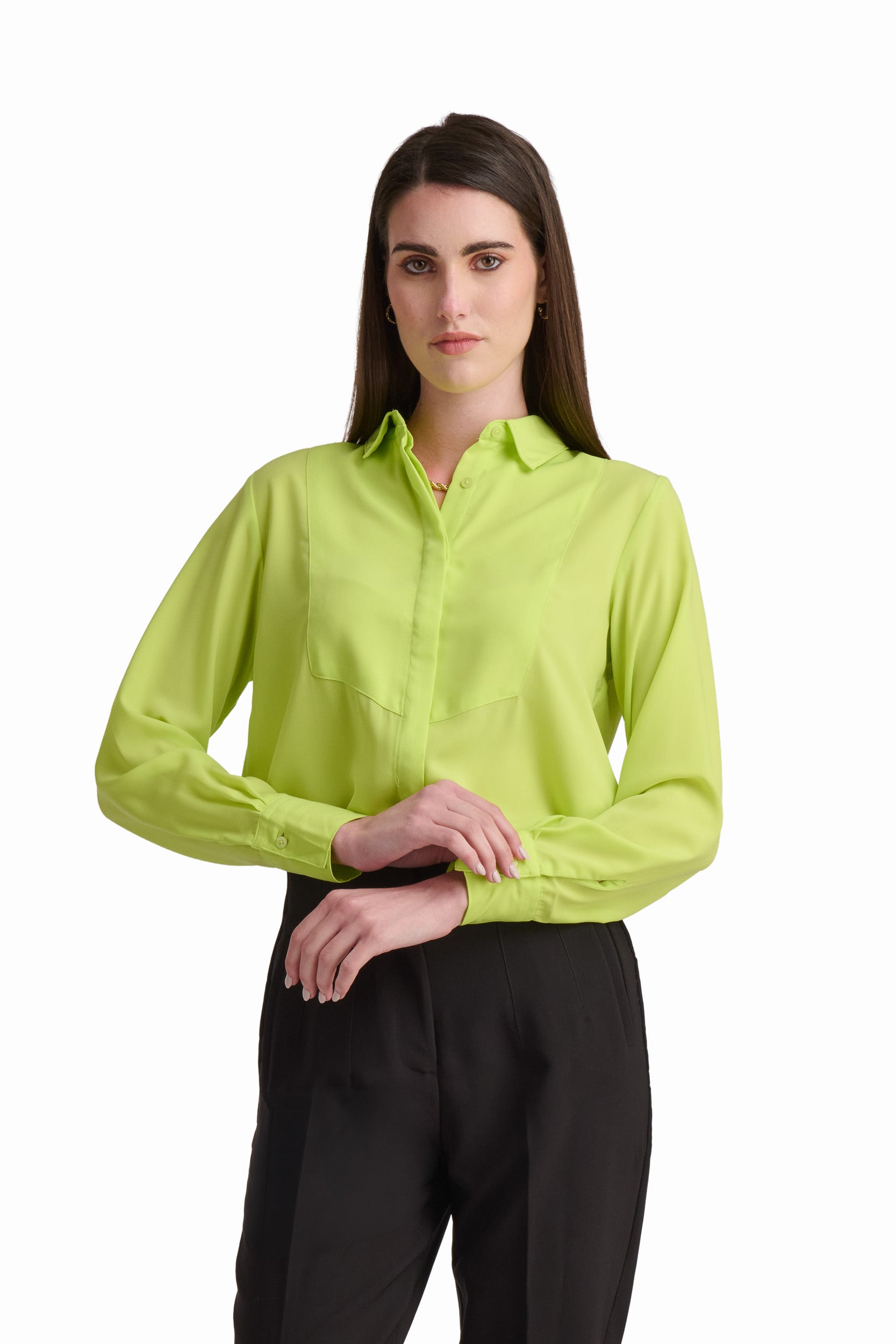 Lime Satin Longline Shirt