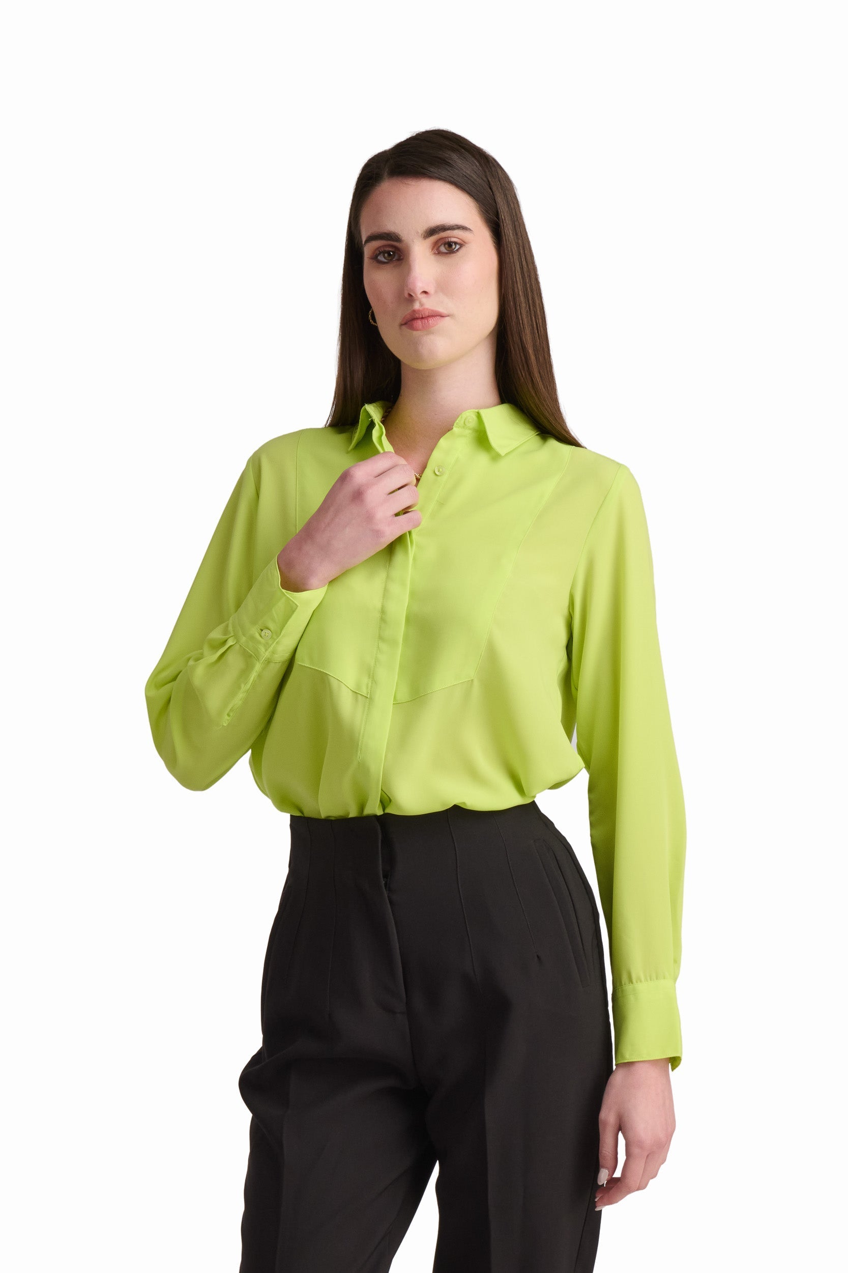 Lime Satin Longline Shirt