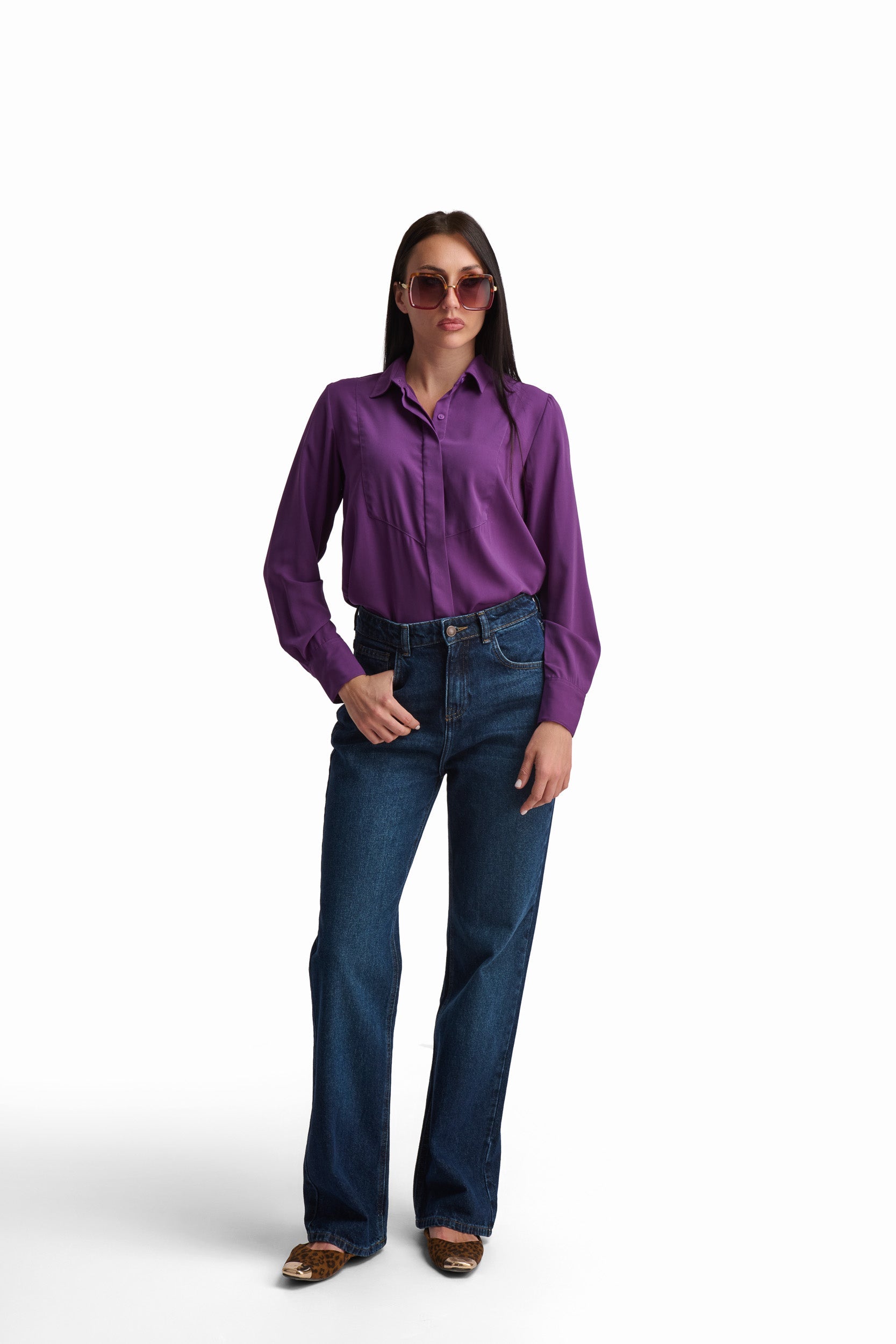 Purple Polyester Satin Shirt
