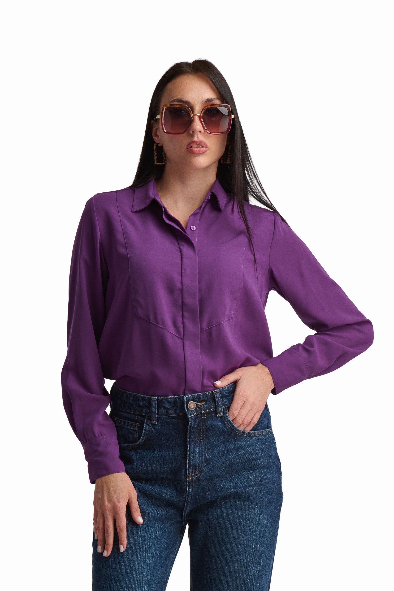 Purple Polyester Satin Shirt