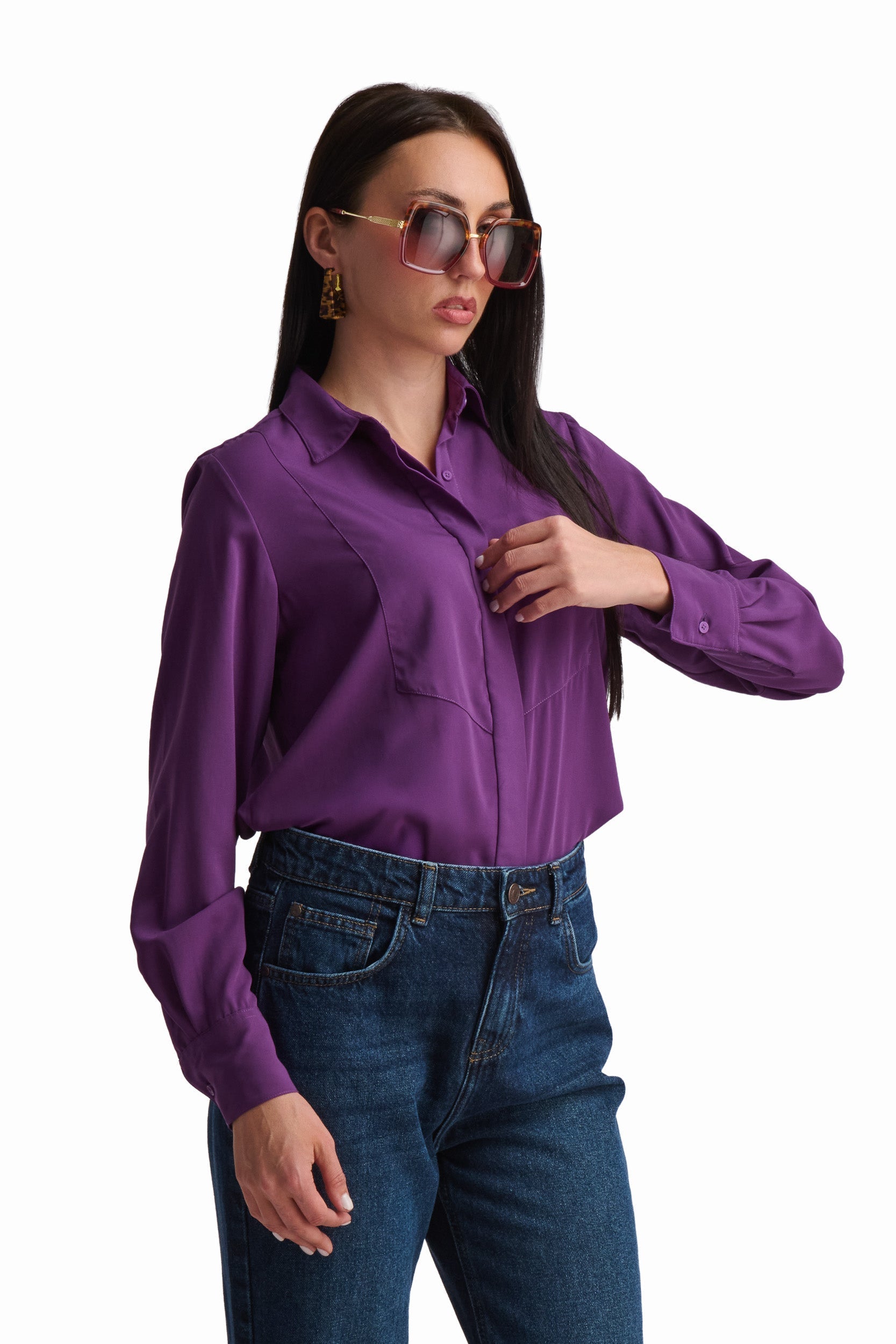 Purple Polyester Satin Shirt