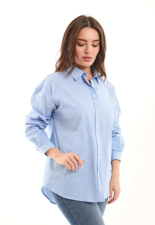 Striped Cotton Shirt with Pocket Detail
