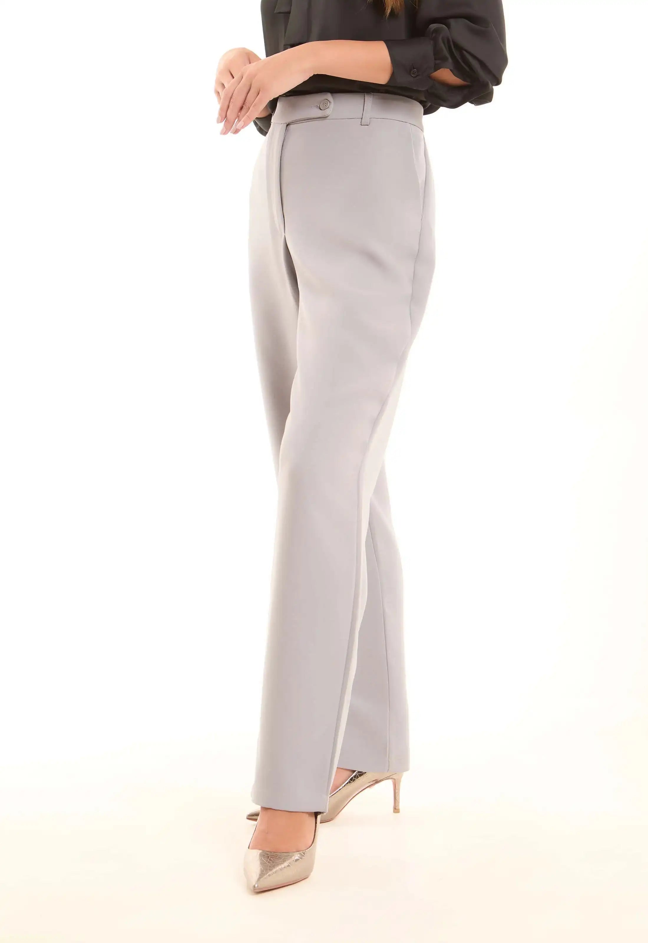 Grey High-Waist Straight Pants