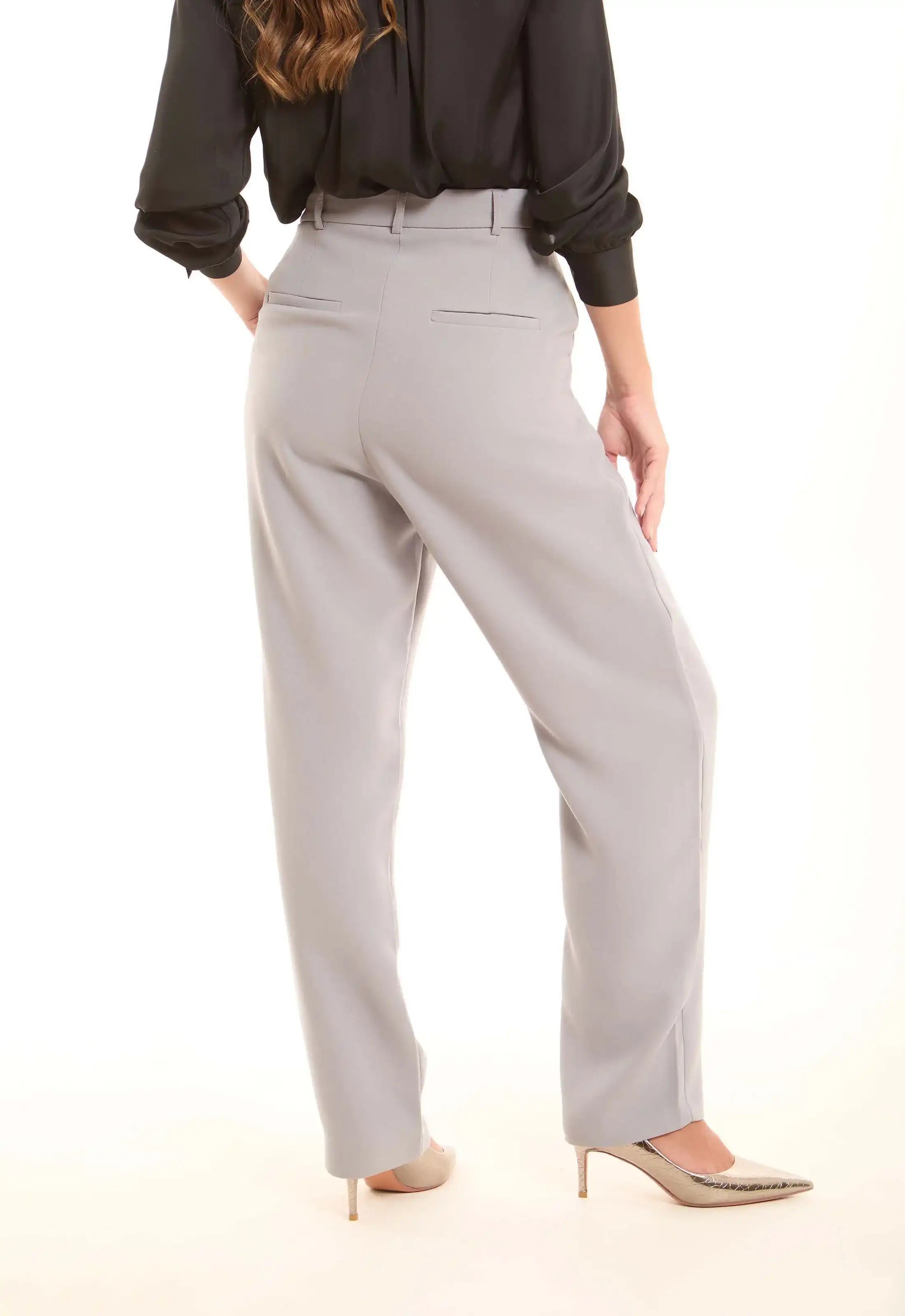 Grey High-Waist Straight Pants