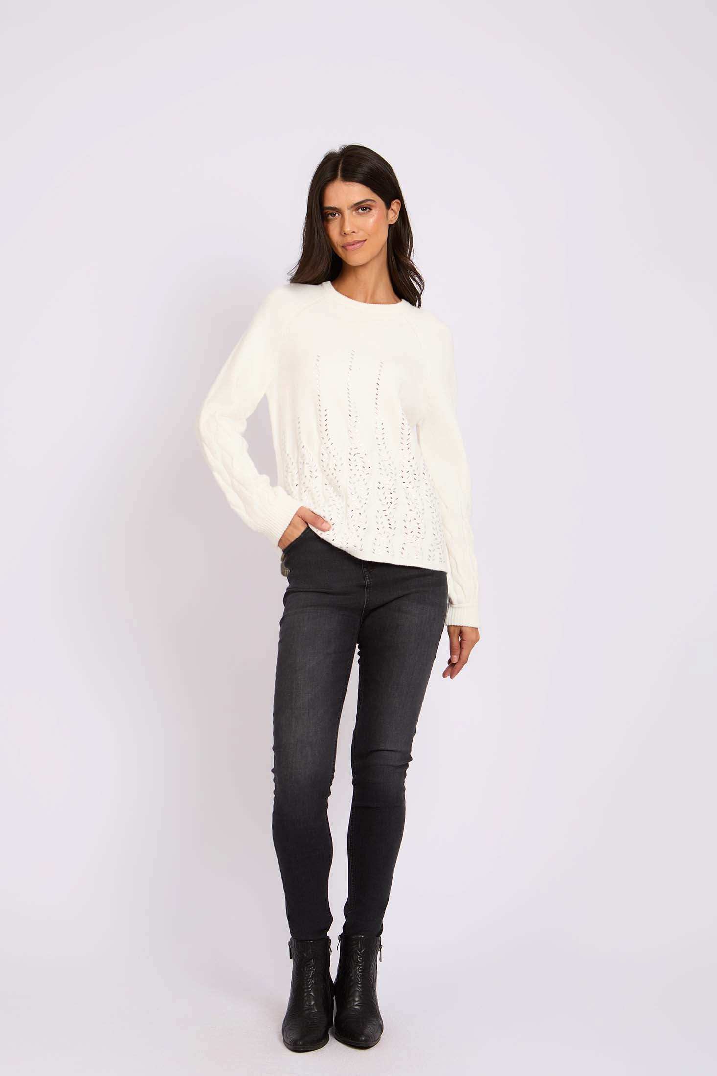 Women Regular Fit Pullover Off White