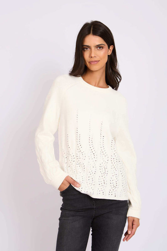 Women Regular Fit Pullover Off White