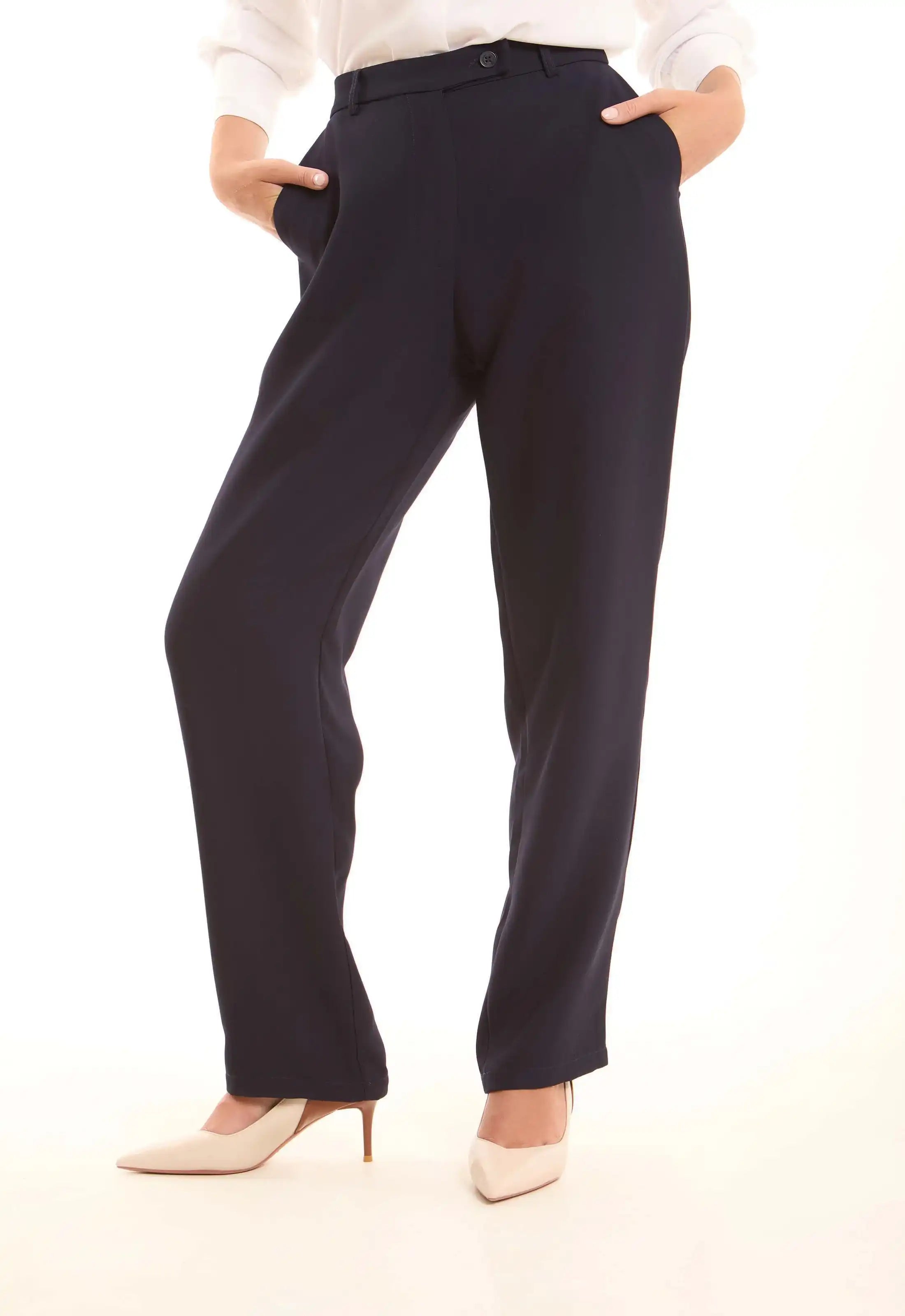 Navy High-Waist Straight Pants