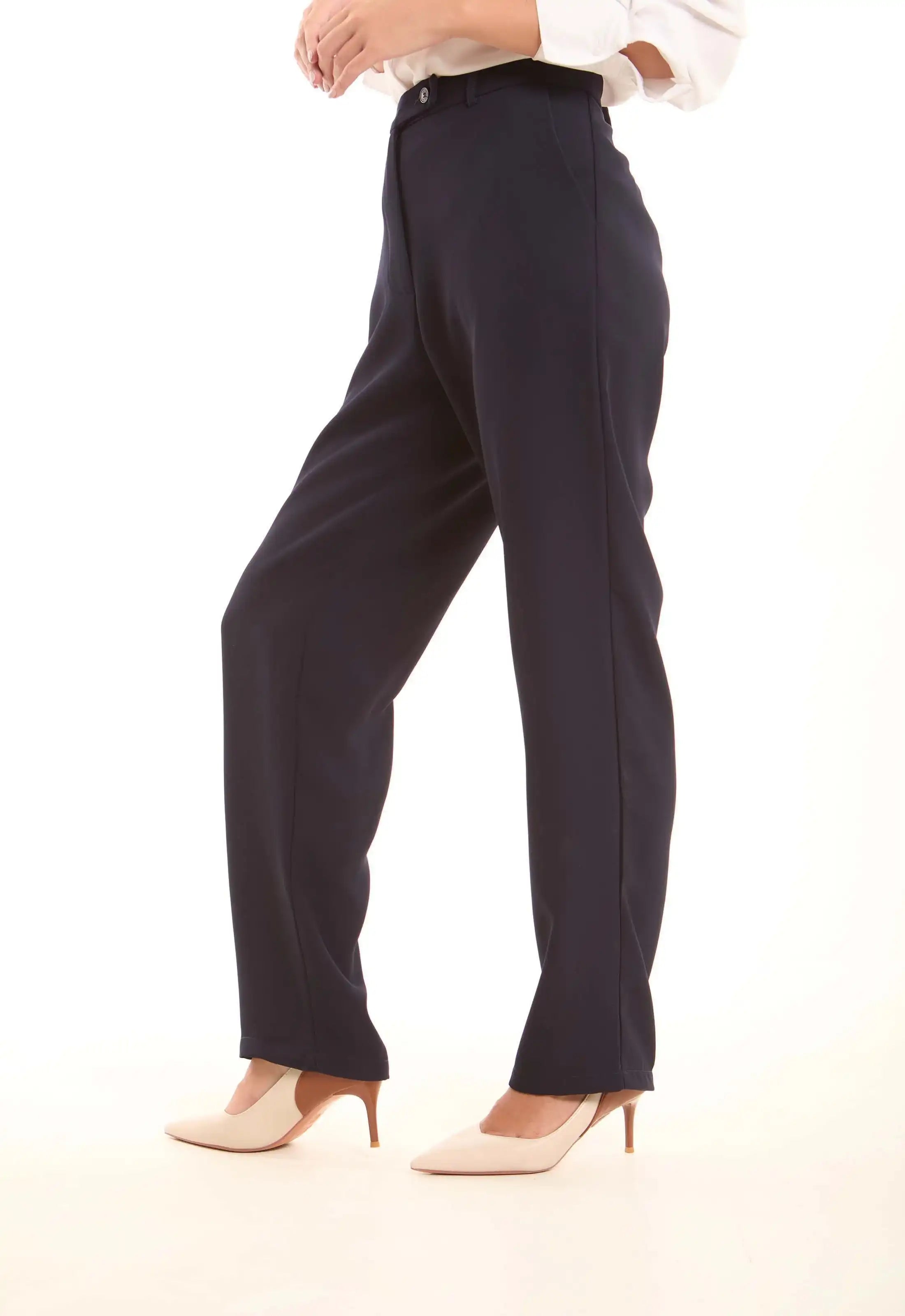 Navy High-Waist Straight Pants