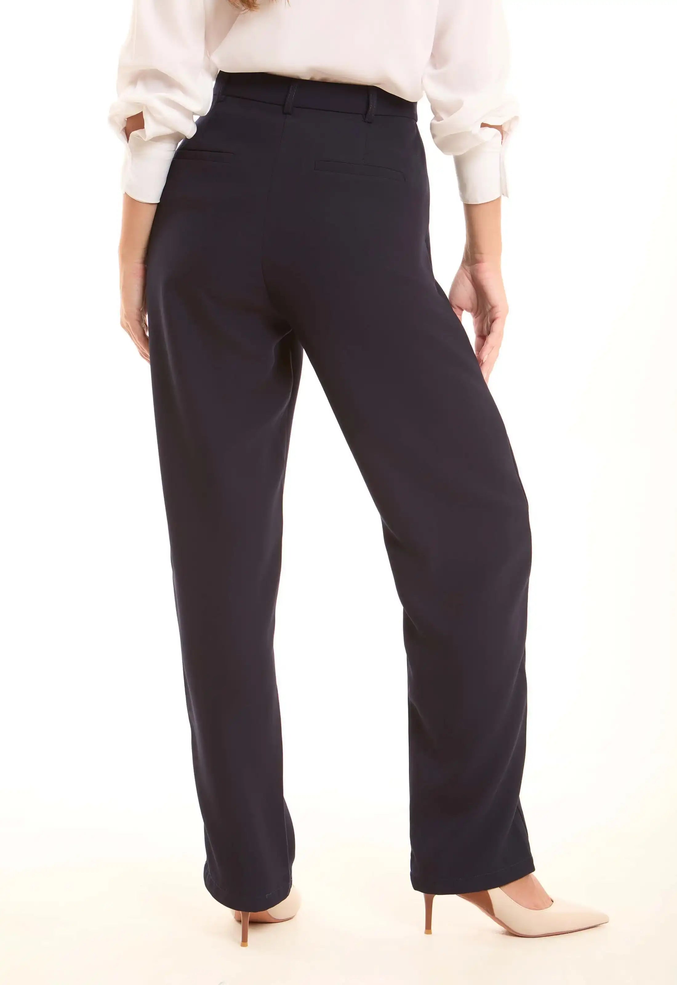 Navy High-Waist Straight Pants