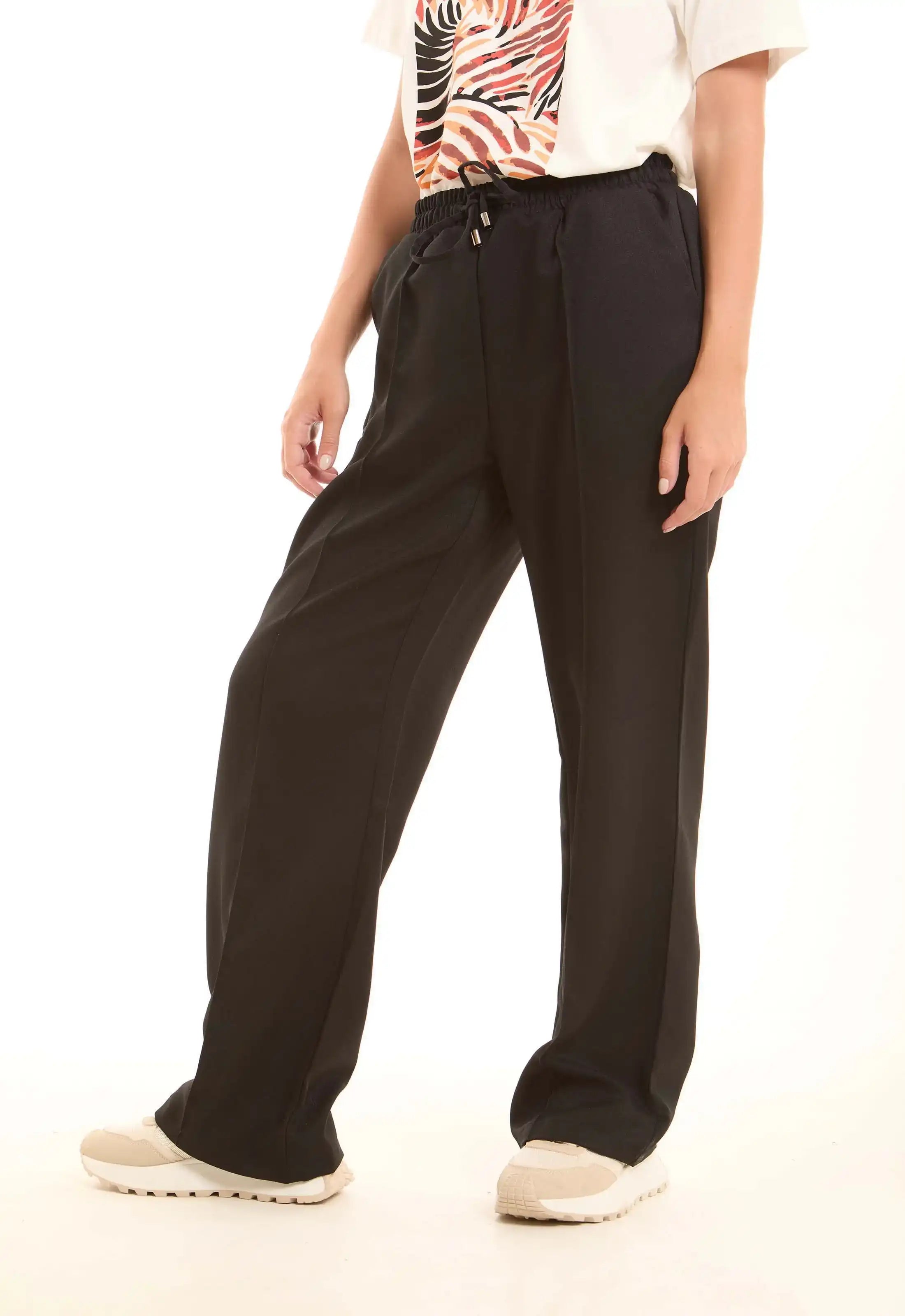 Black Wide-Leg Pants with Front Seam