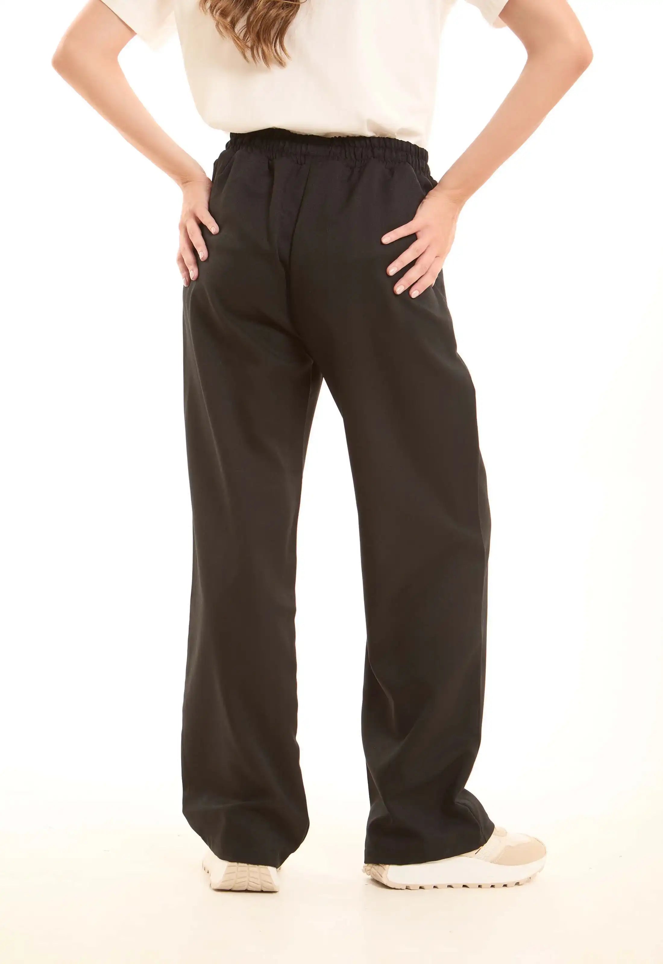 Black Wide-Leg Pants with Front Seam