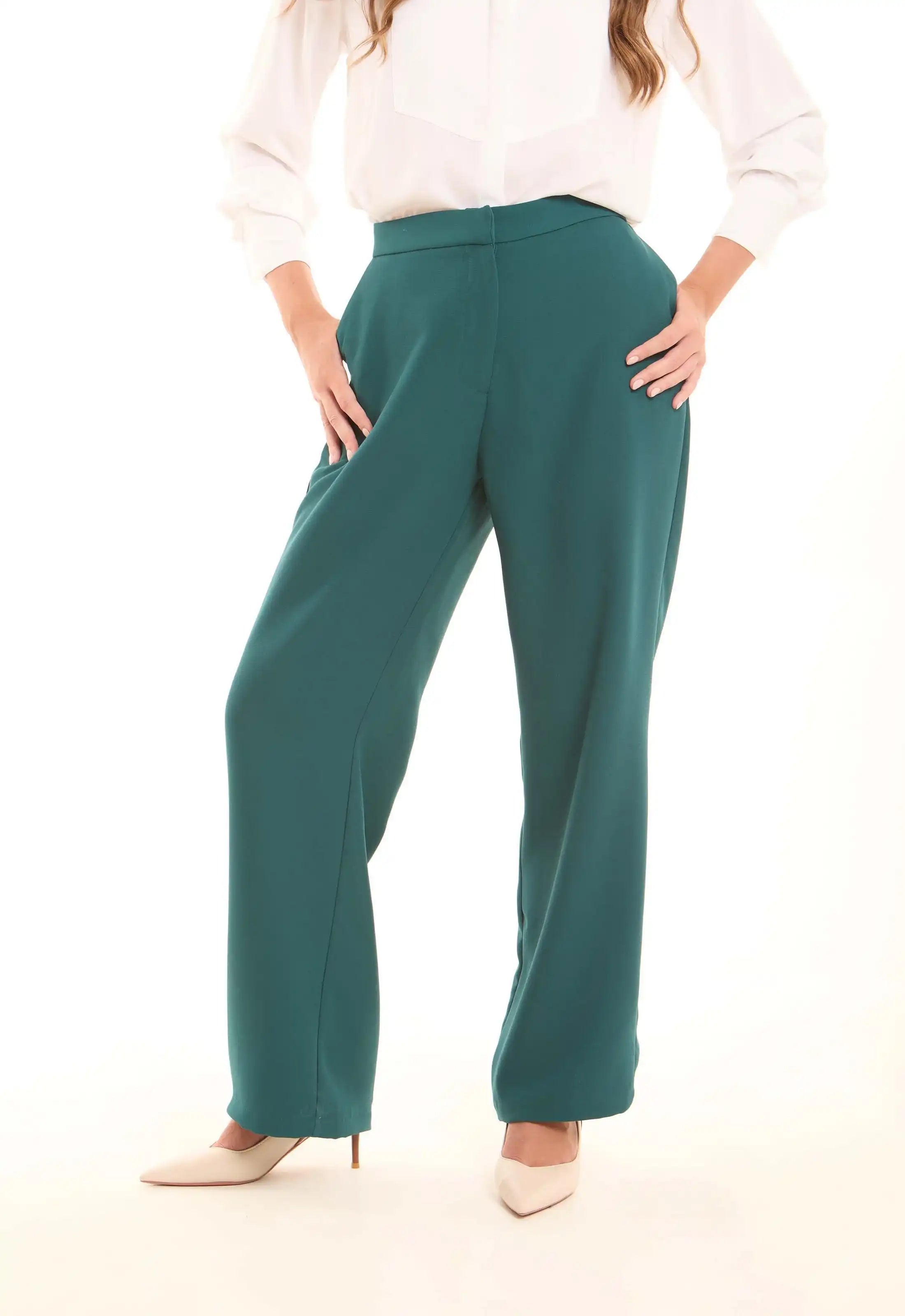 Petrol Green High-Waist Straight Trousers