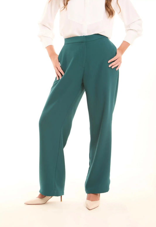 Petrol Green High-Waist Straight Trousers