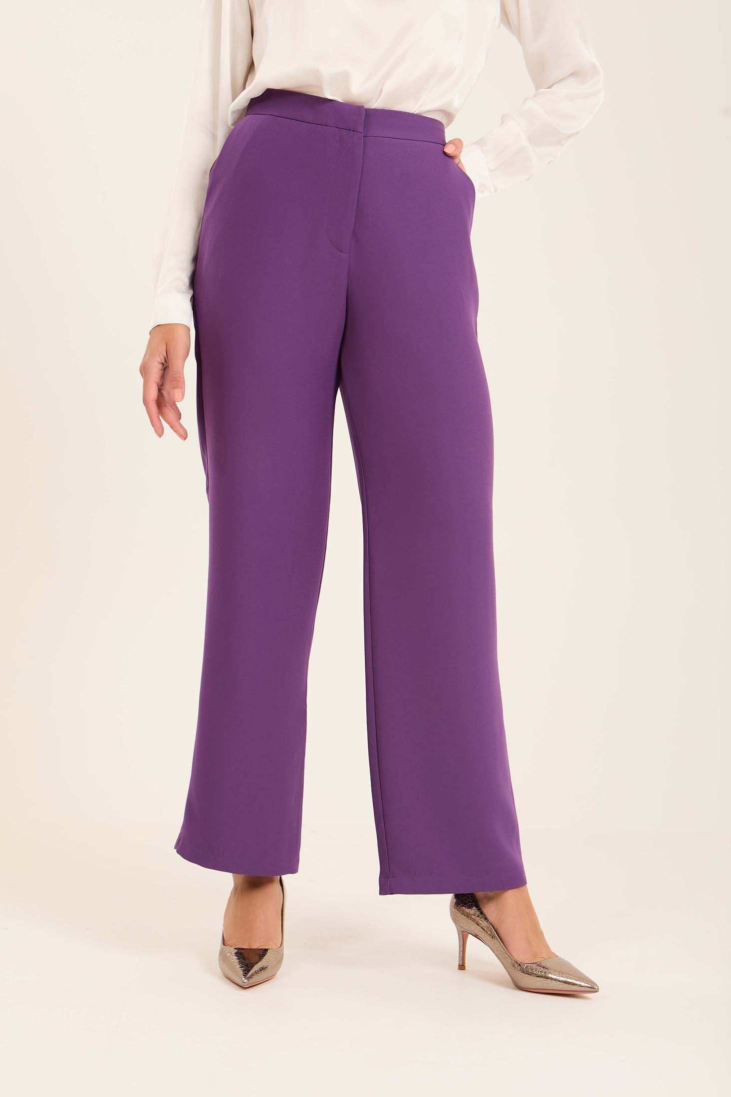 Purple High-Waist Flared Trousers