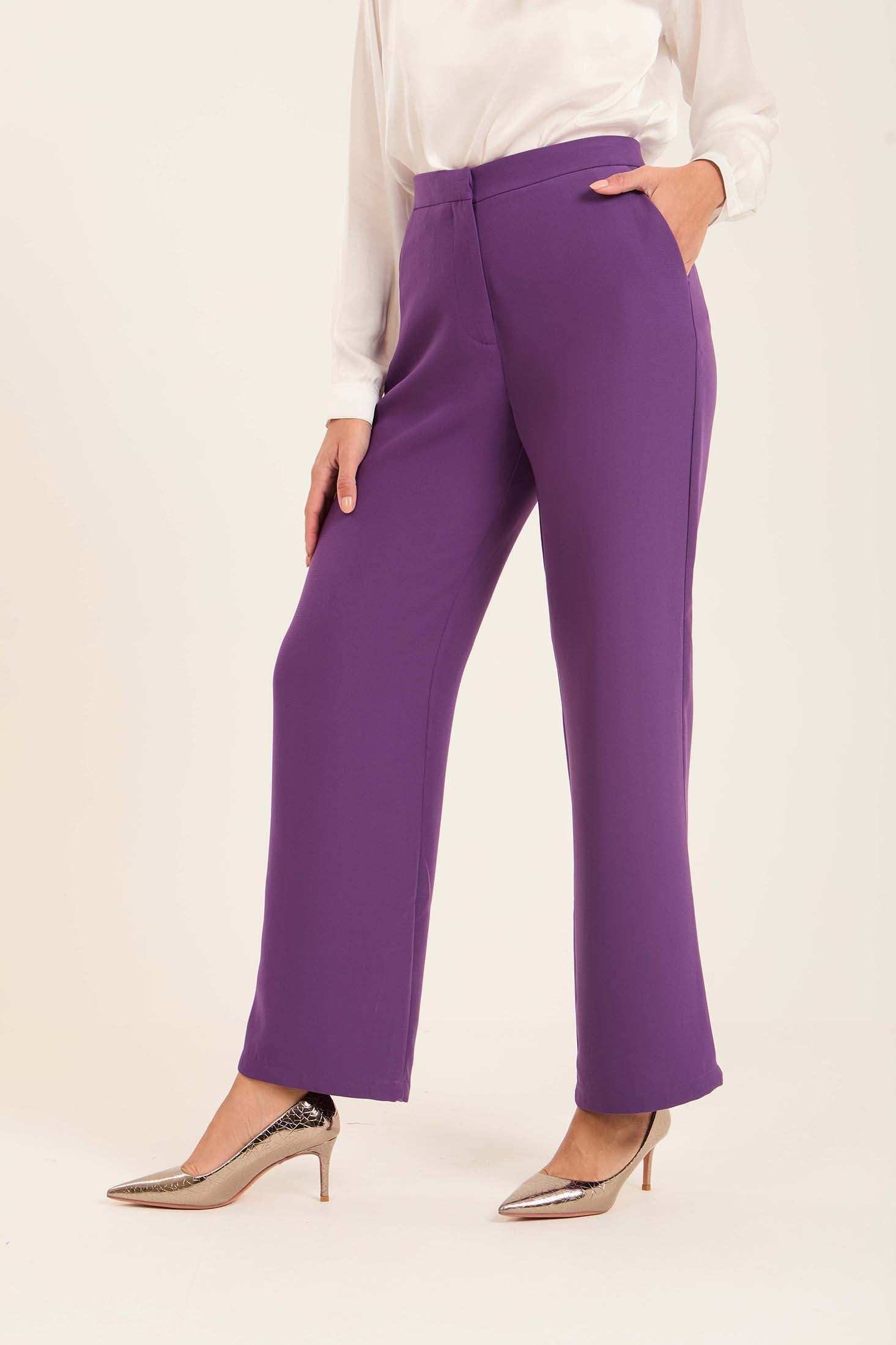 Purple High-Waist Flared Trousers