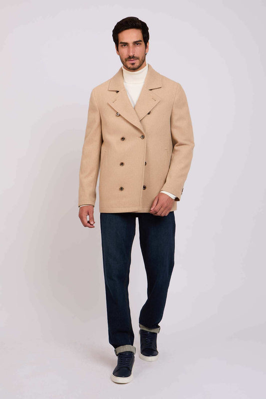 Men Regular Fit Coat Brown