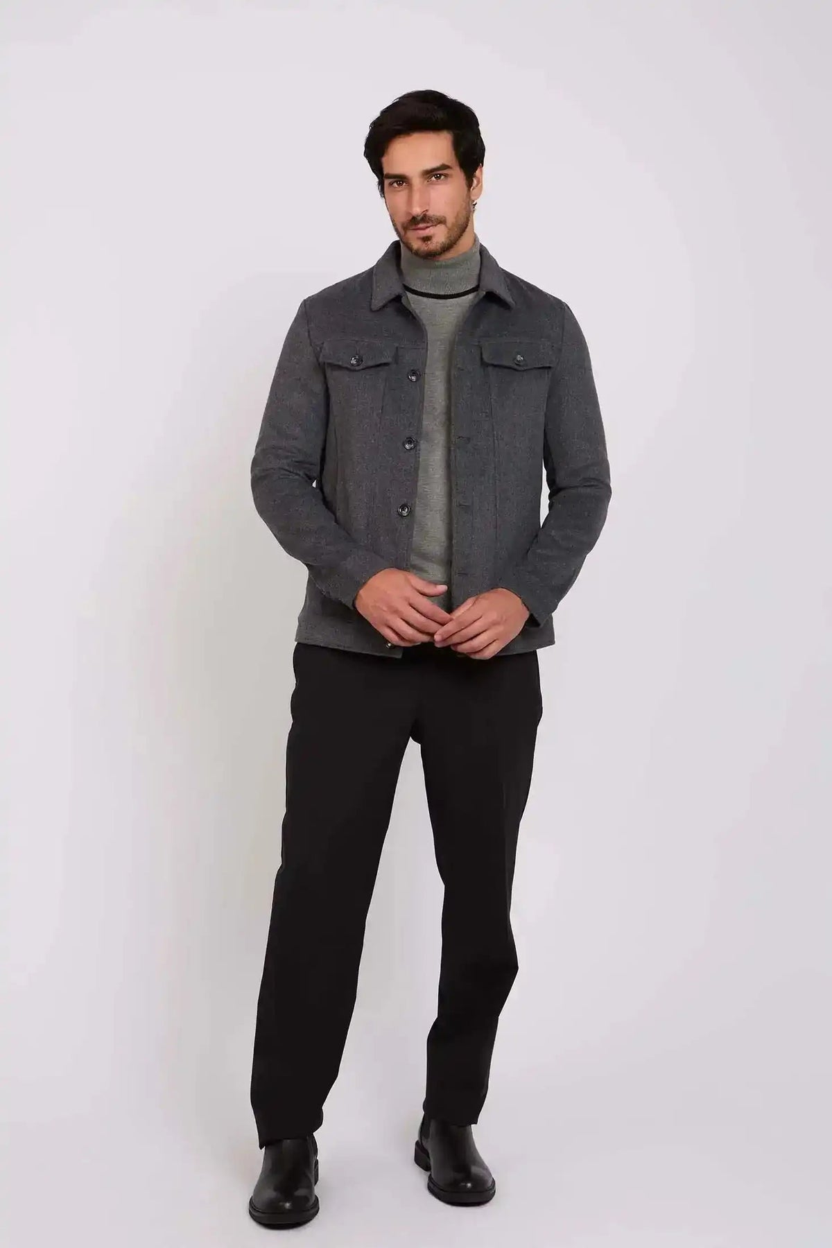 Men Regular Fit Jacket Grey