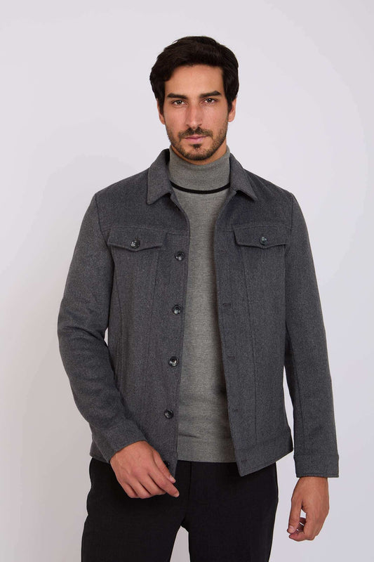 Men Regular Fit Jacket Grey