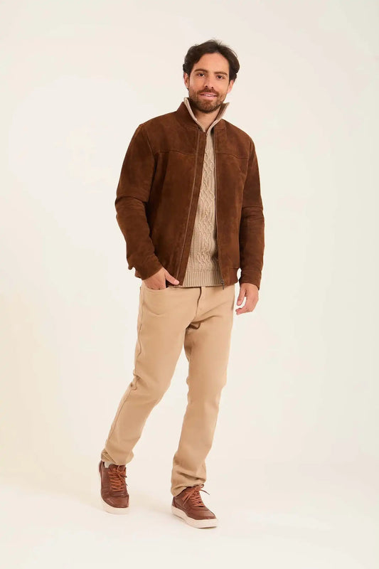 Men Suede Genuine Leather Jacket Brown