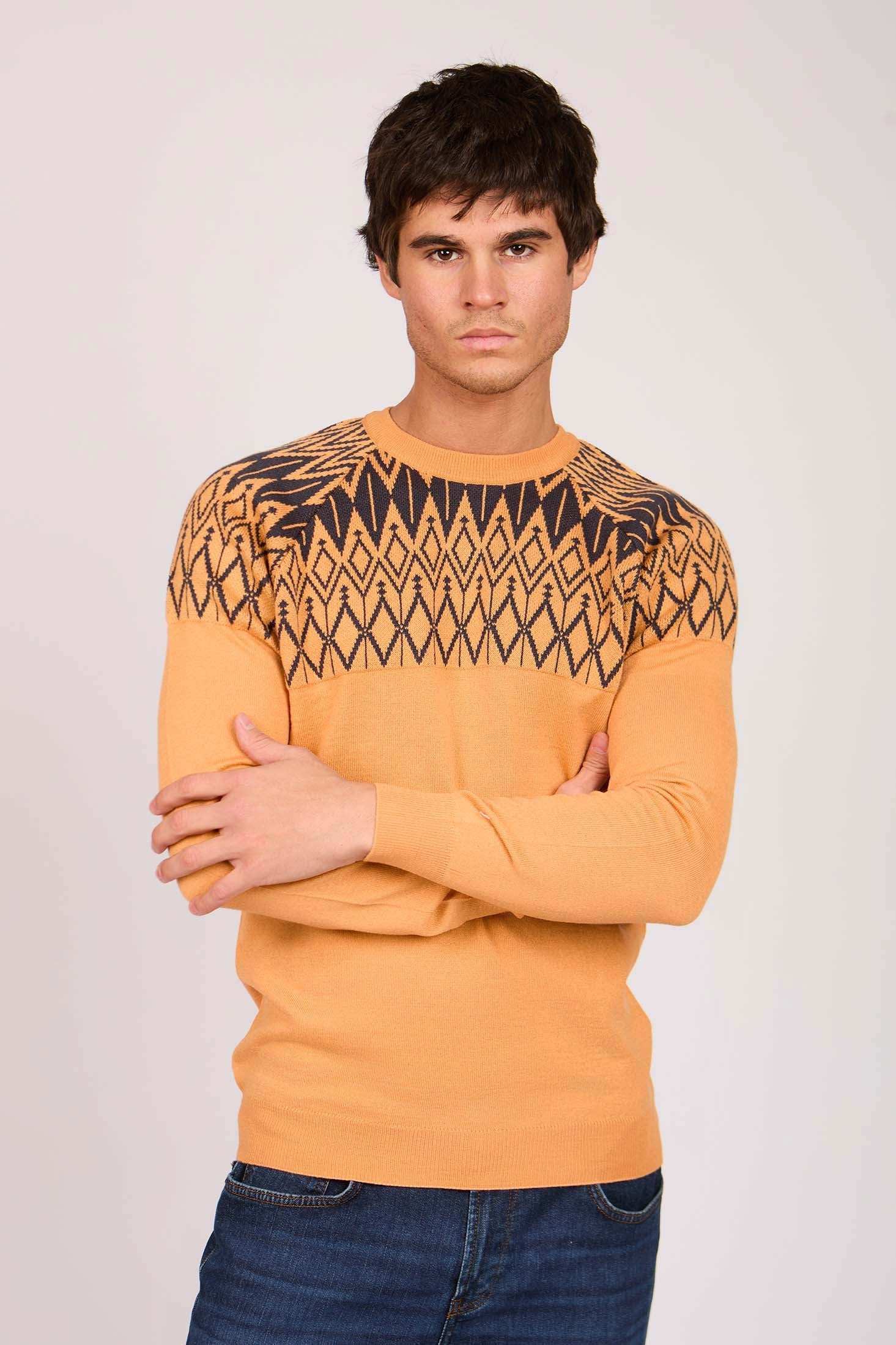 Men Regular Fit Pullover Orange