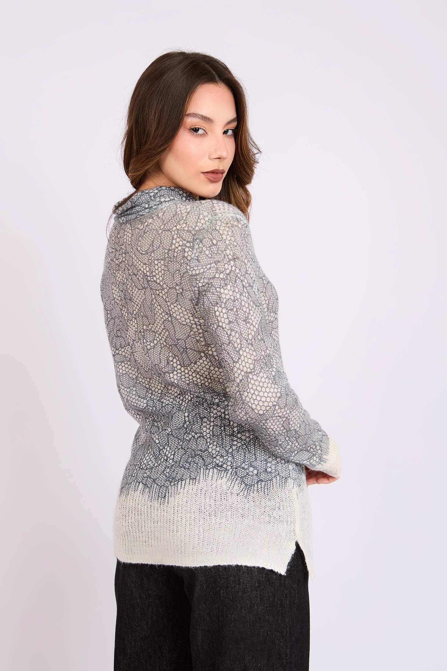 Women Regular Fit Pullover Grey/Off White