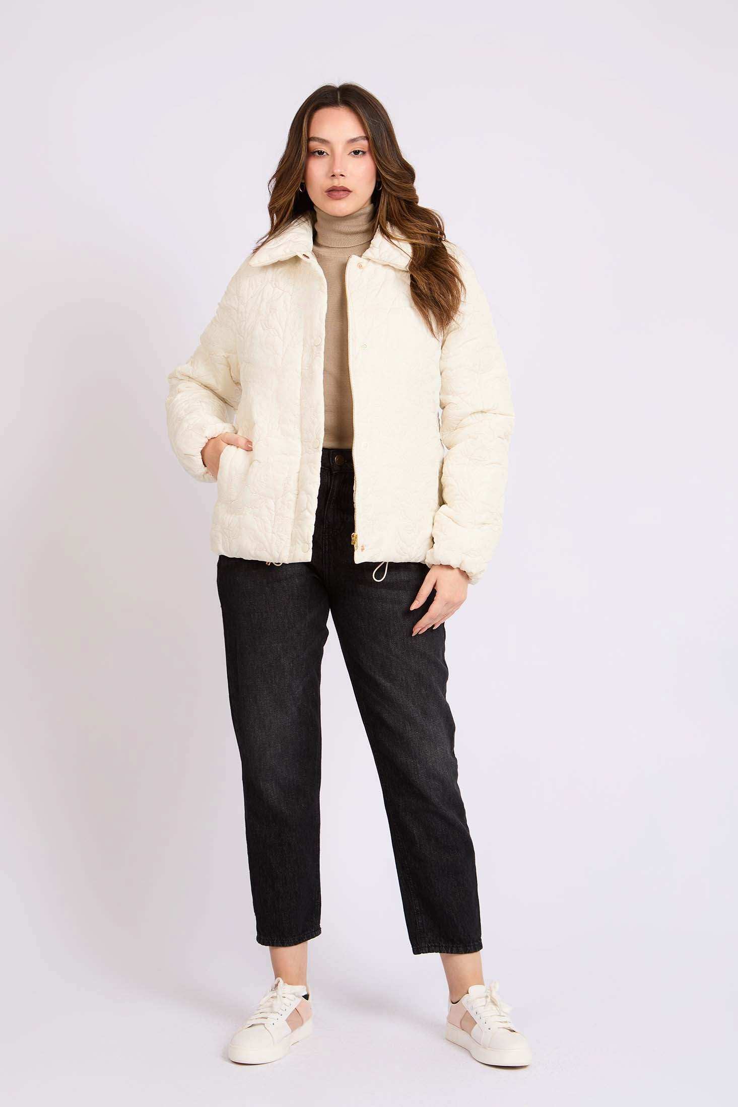 Women Regular Fit Jacket Off White