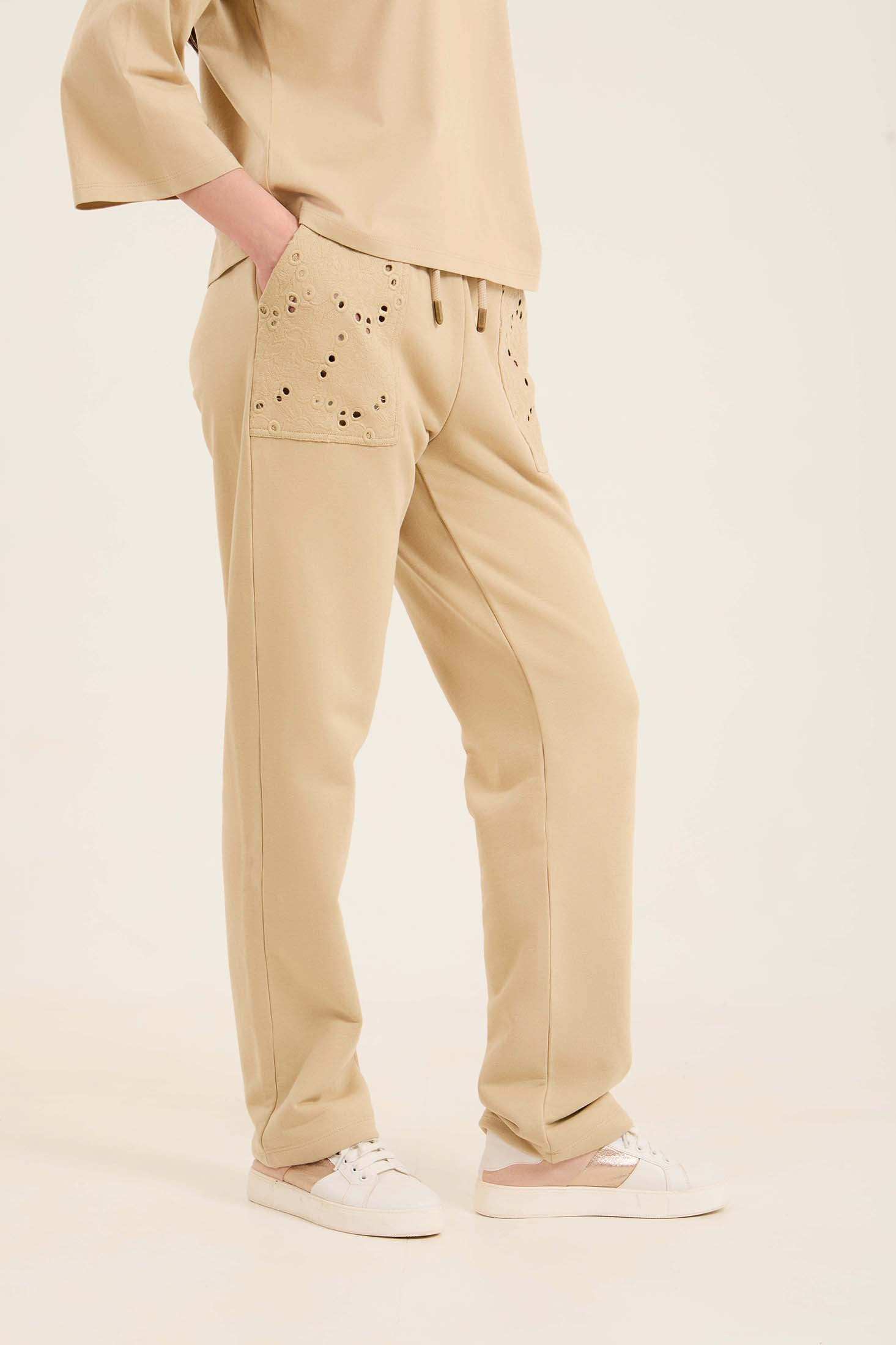 Regular Fit Comfy Pants with Perforated Pockets