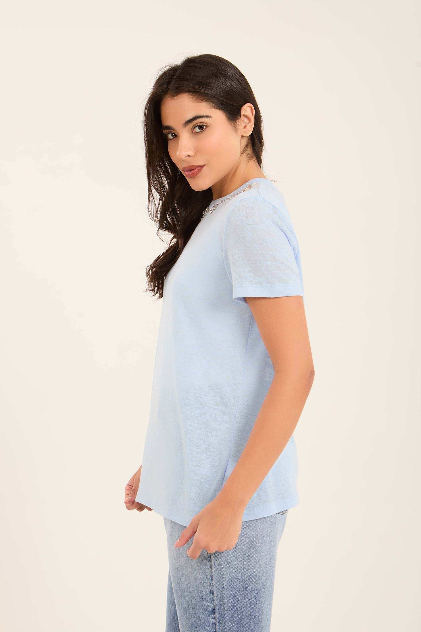 Embellished Rhinestone Crew Neck Tee