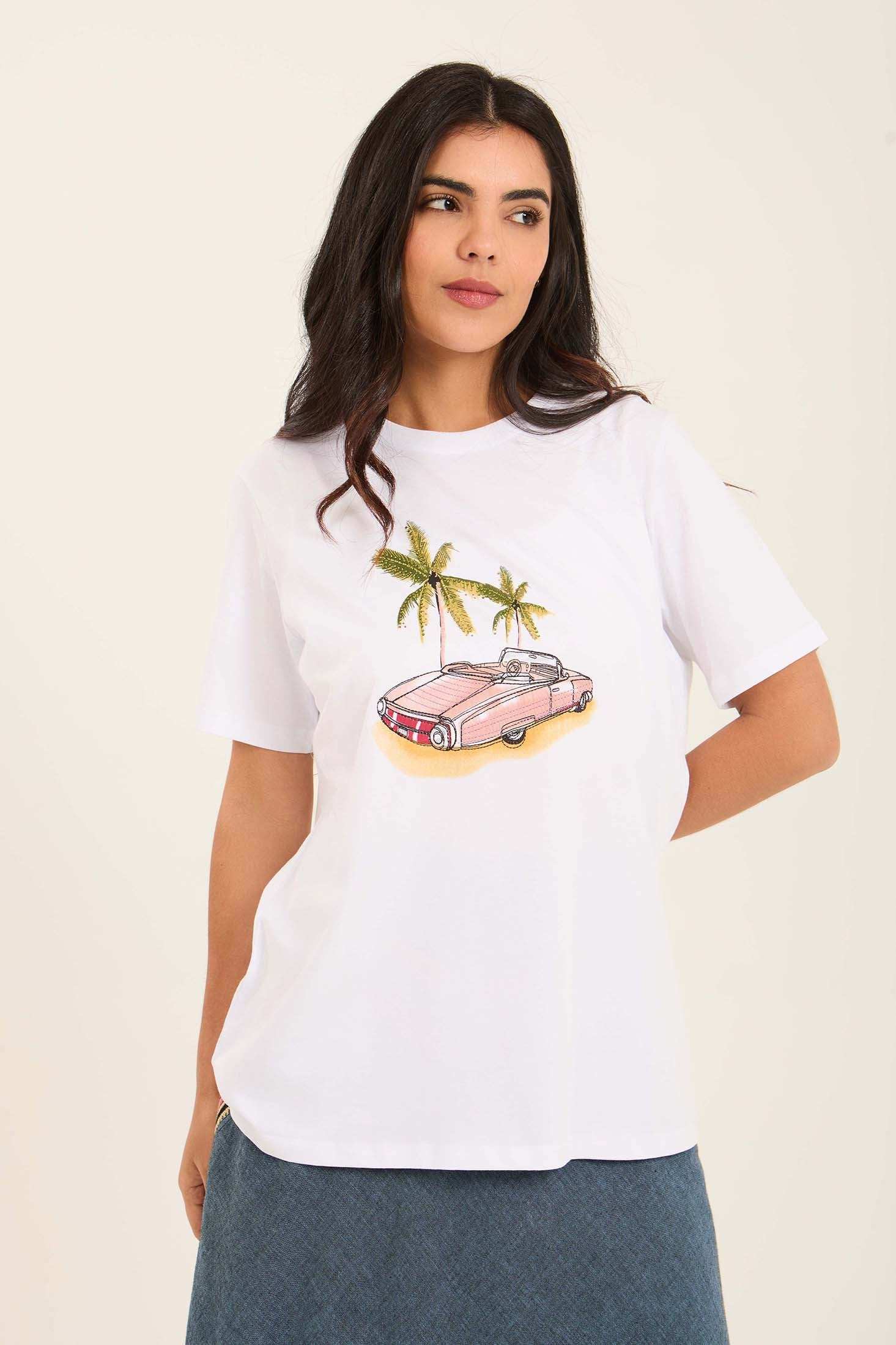 Elbow Sleeves Summer Tee with Front Print