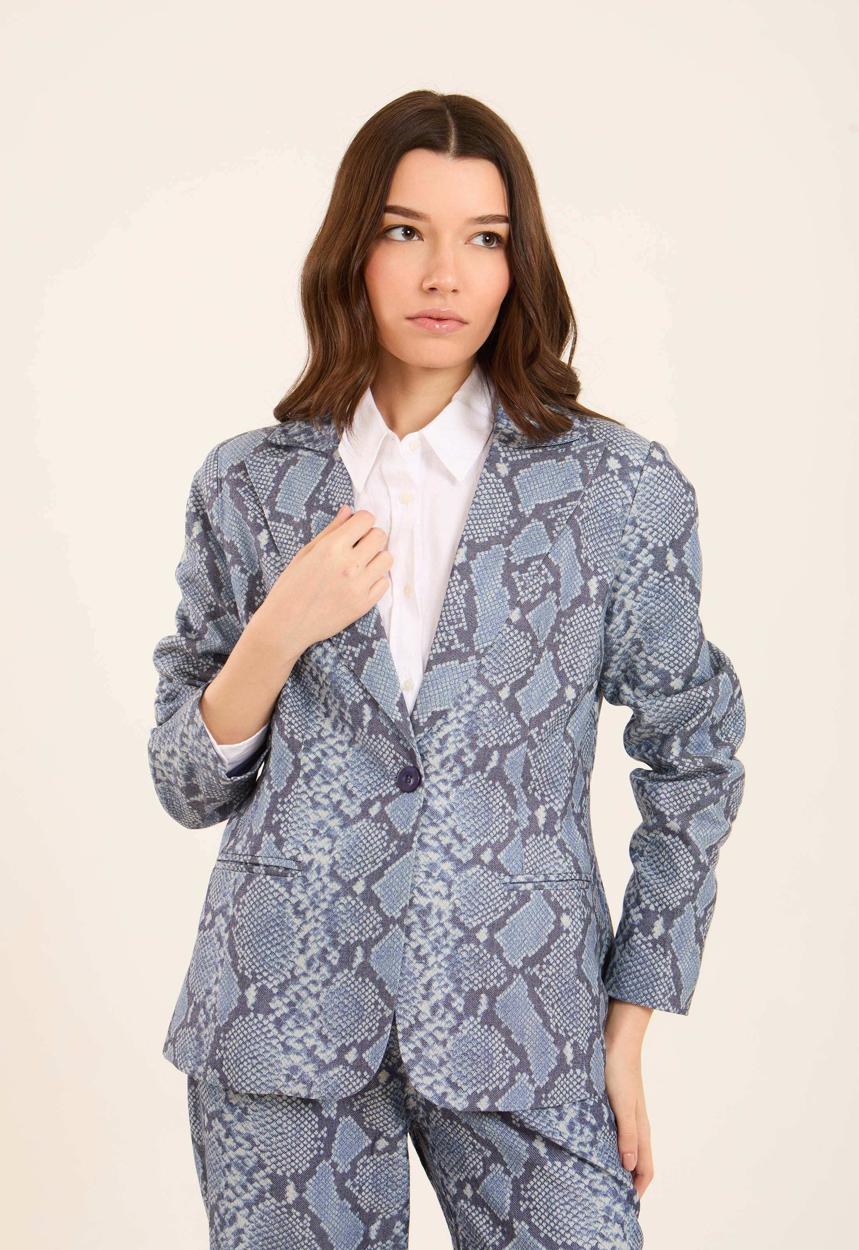 Structured Snake-Print Blazer with Sleek Finish