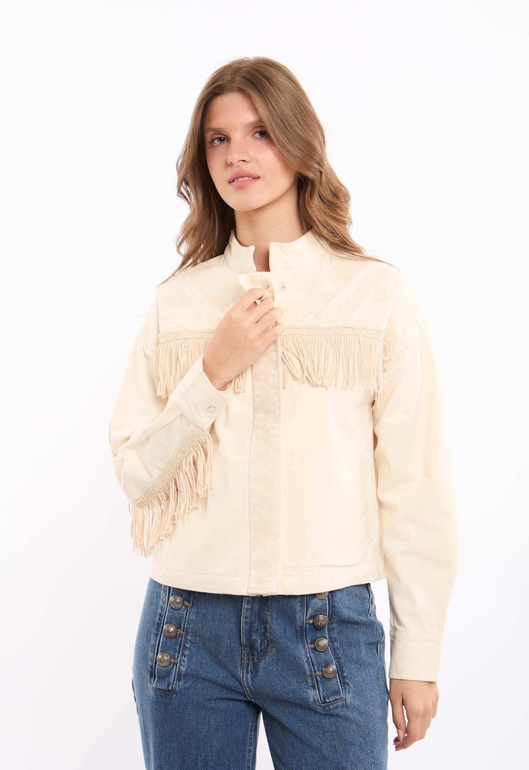 Fringe & Lace Panel Denim Jacket