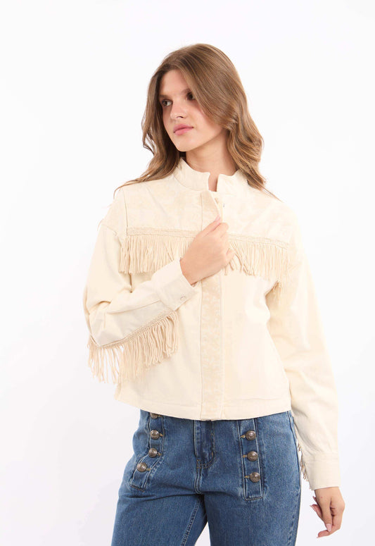 Fringe & Lace Panel Denim Jacket