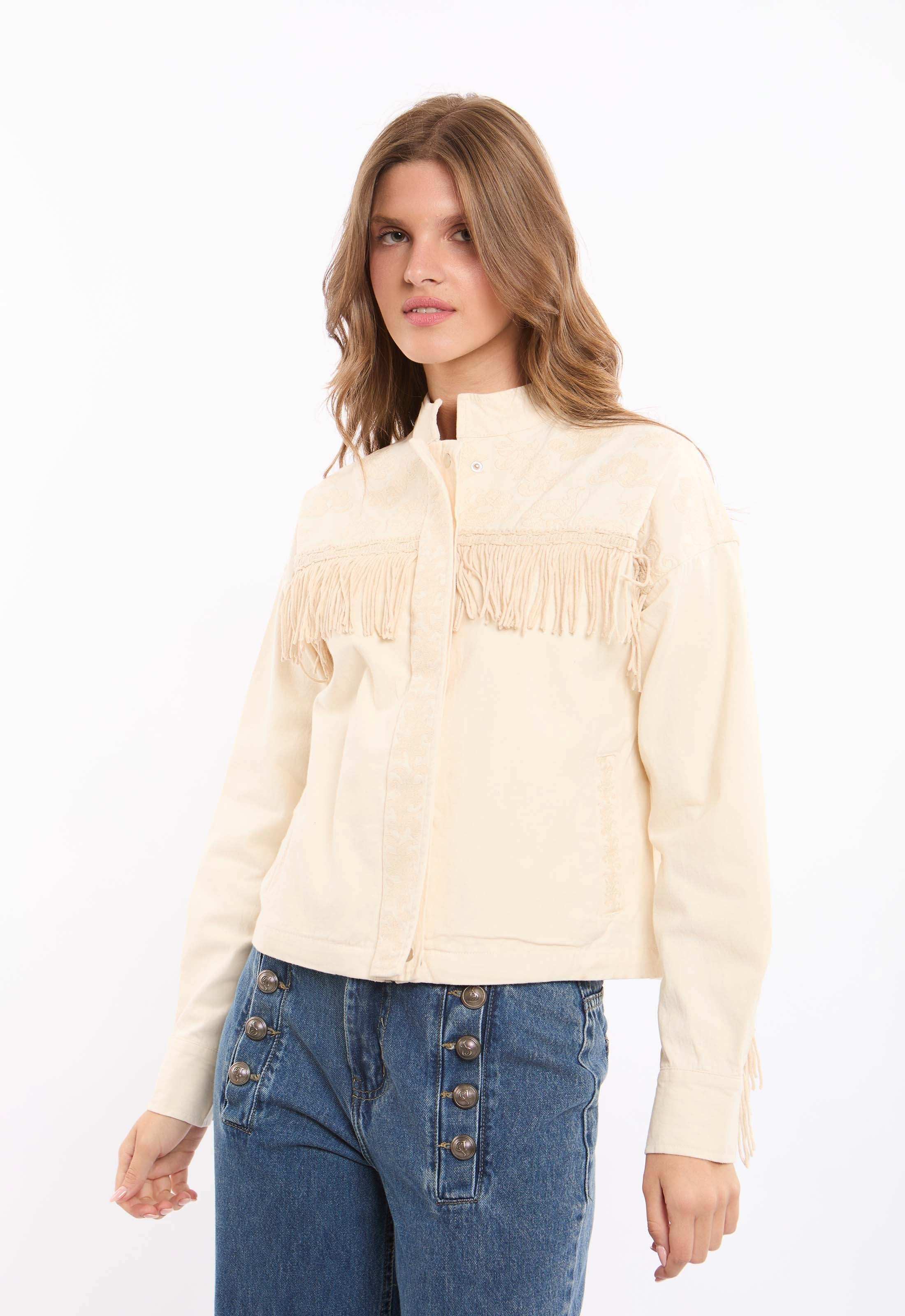 Fringe & Lace Panel Denim Jacket