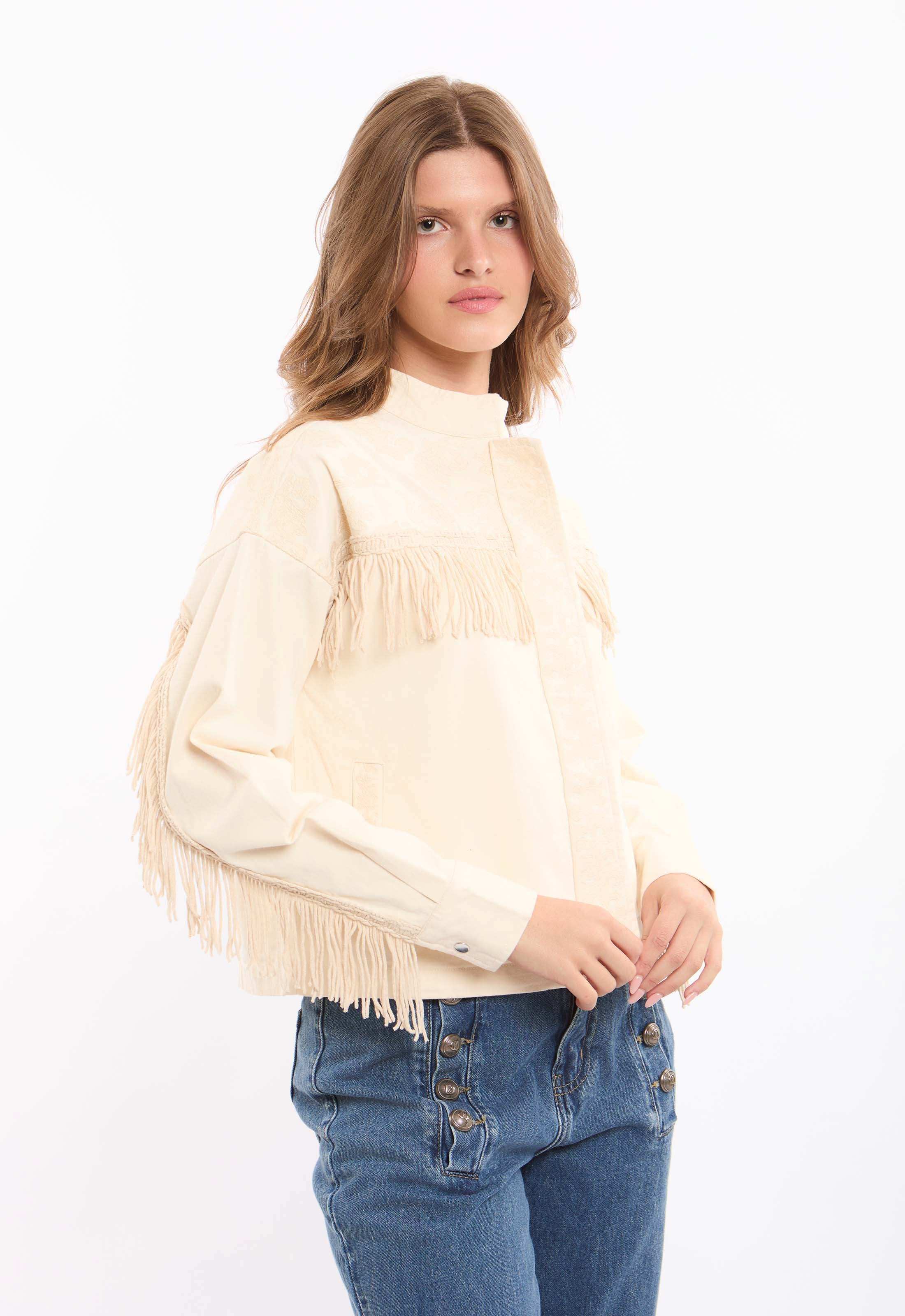 Fringe & Lace Panel Denim Jacket