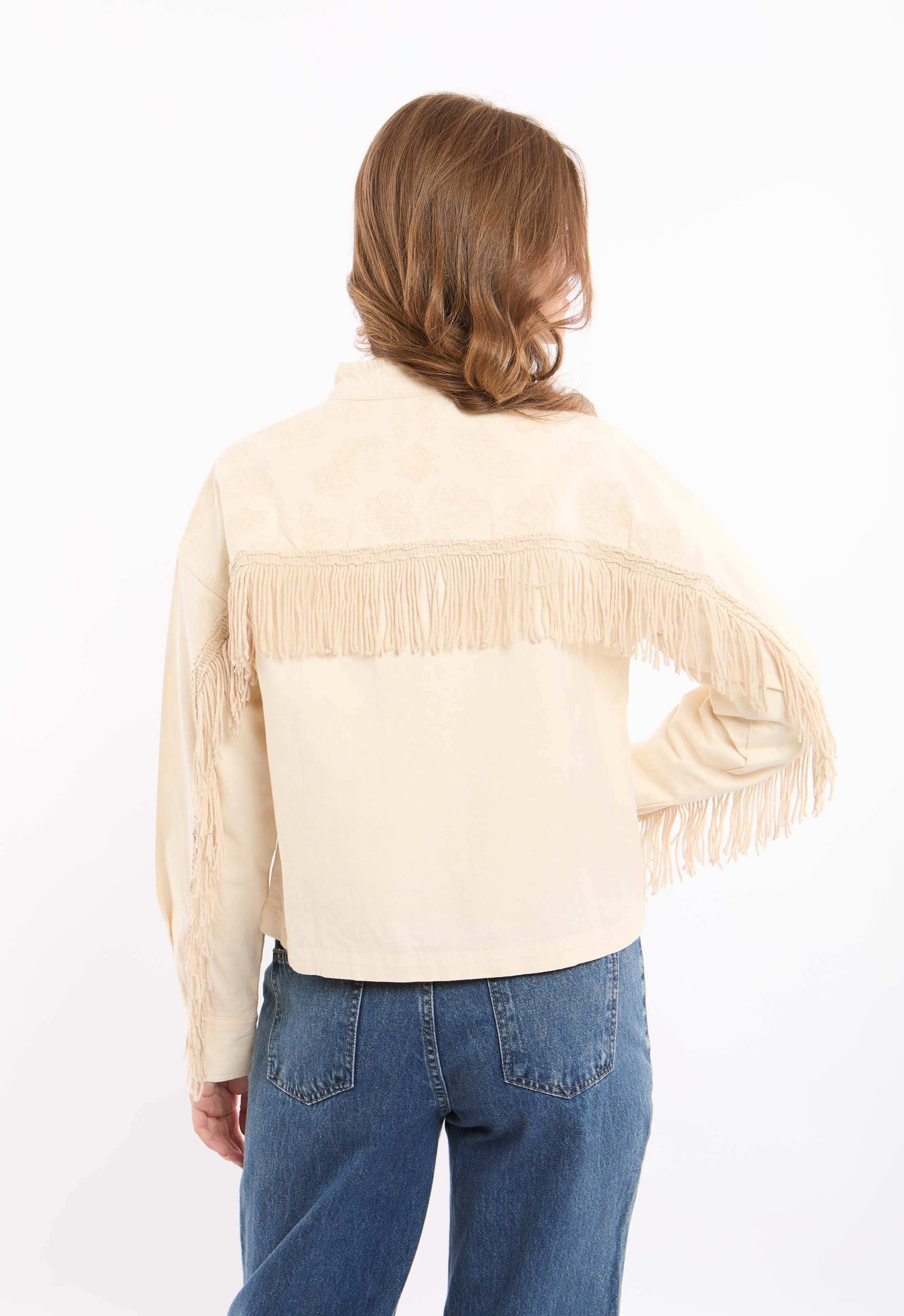 Fringe & Lace Panel Denim Jacket