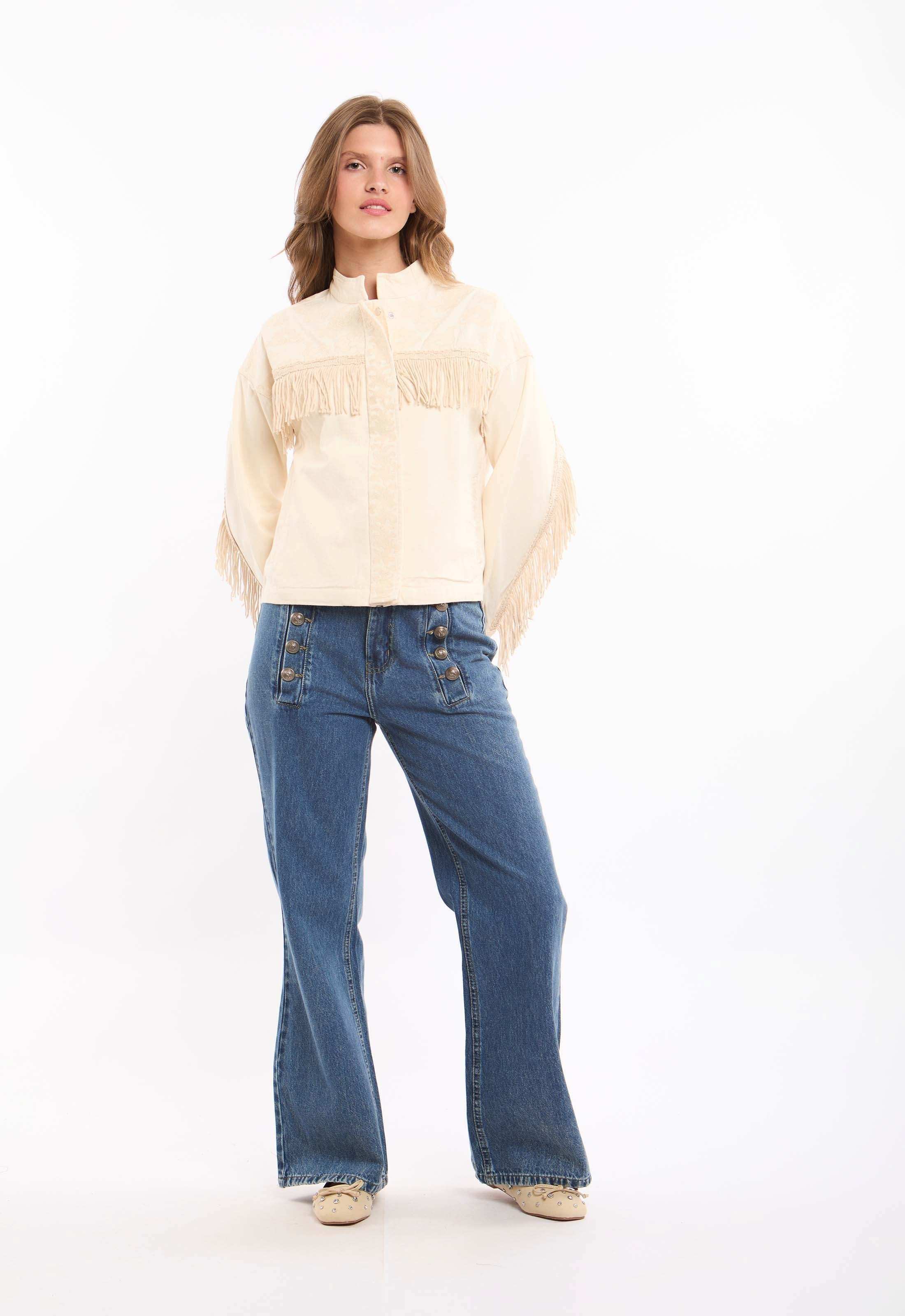 Fringe & Lace Panel Denim Jacket