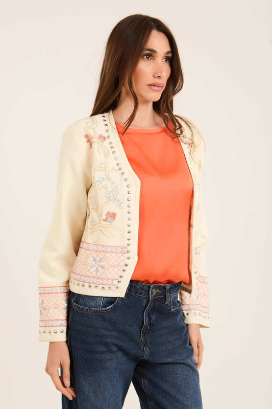 Embroidered Jacket with Studded Trim