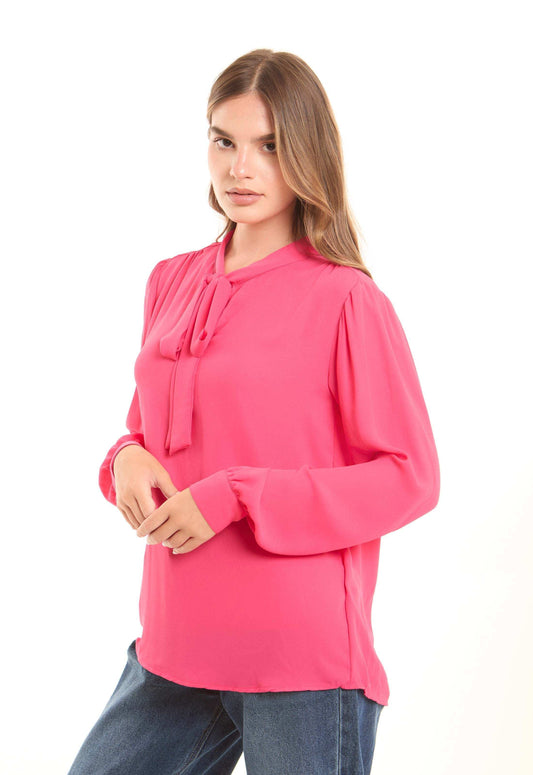 Chic Bow-Tie Solid Blouse