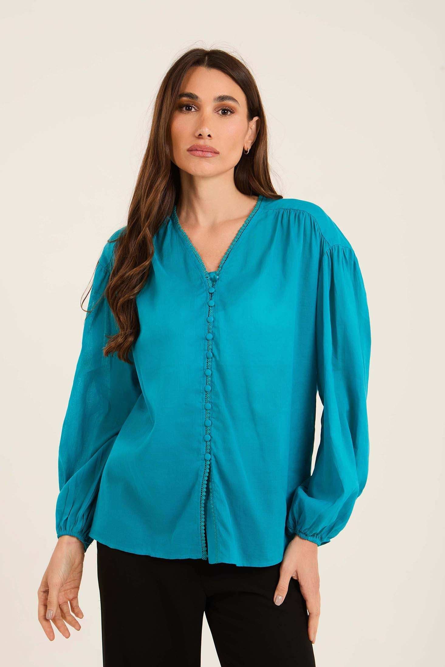 Elegant Linen Blouse with Fabric Buttons