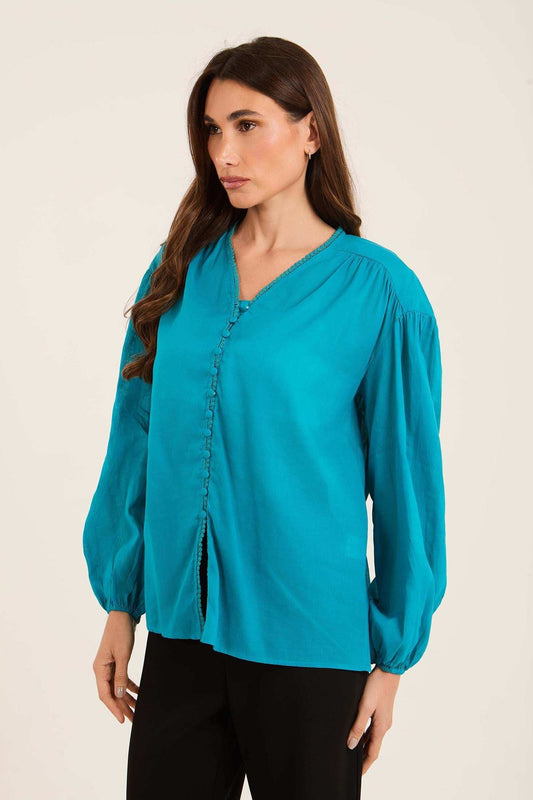 Elegant Linen Blouse with Fabric Buttons