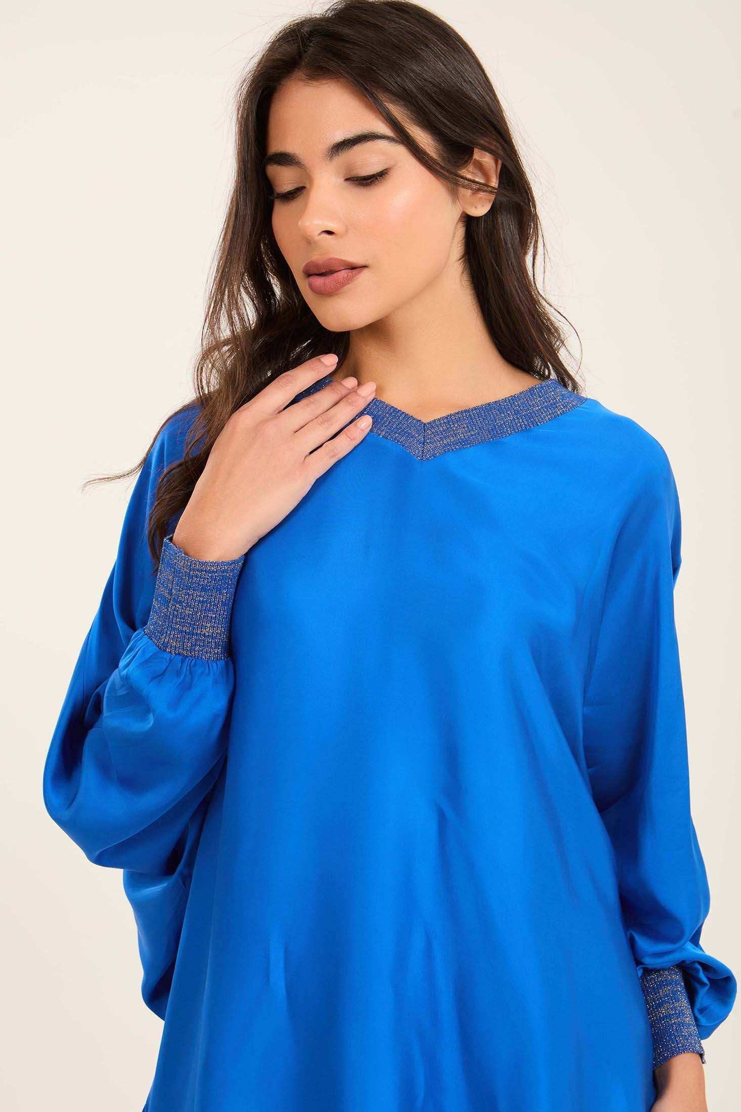 Colorful Ribbed V-Neck Elegant Tunic