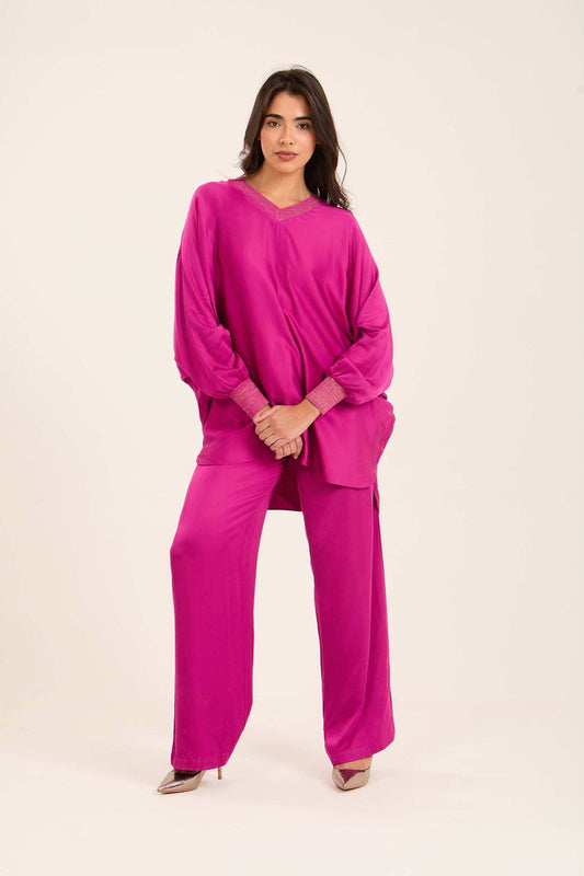 Colorful Ribbed V-Neck Elegant Tunic