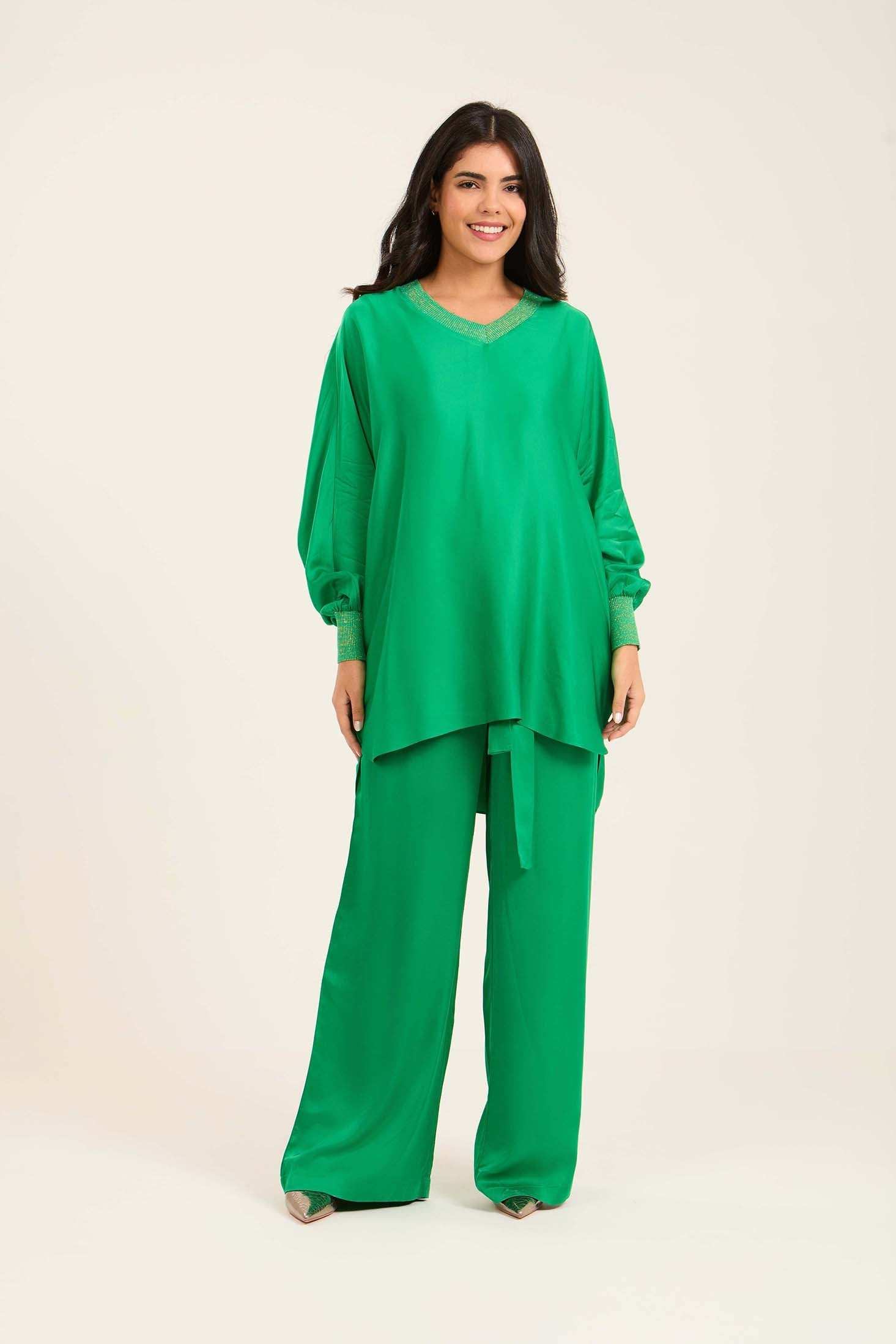 Colorful Ribbed V-Neck Elegant Tunic