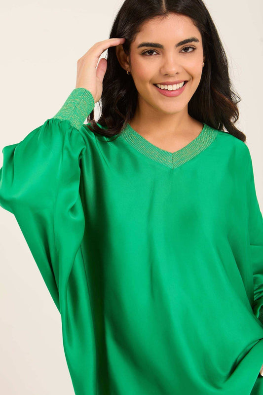 Colorful Ribbed V-Neck Elegant Tunic