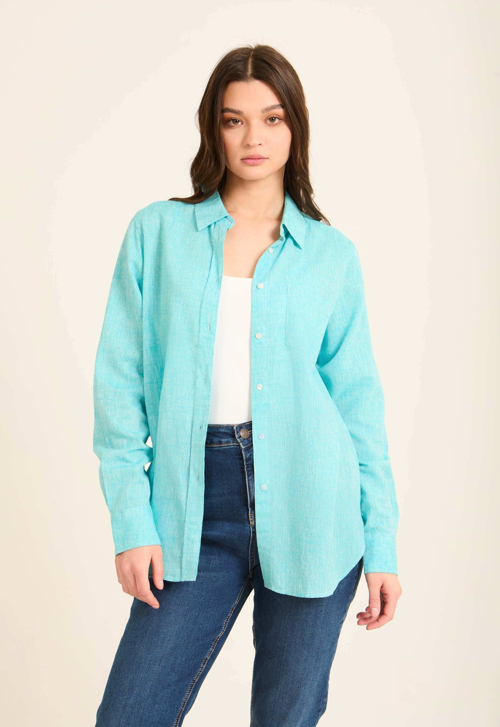 Classic Linen Shirt with Front Pocket