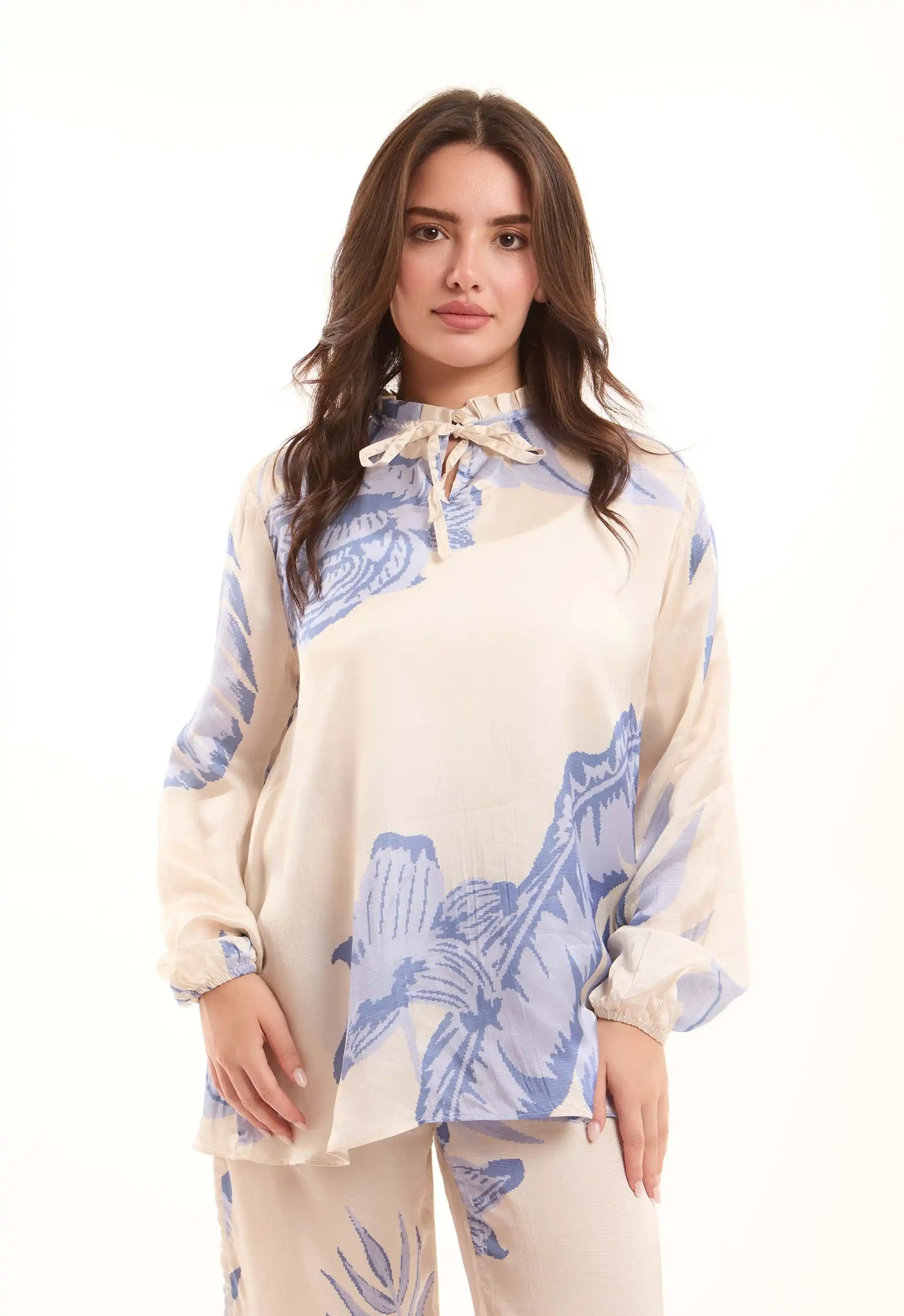 Soft Floral Tie-Neck Blouse