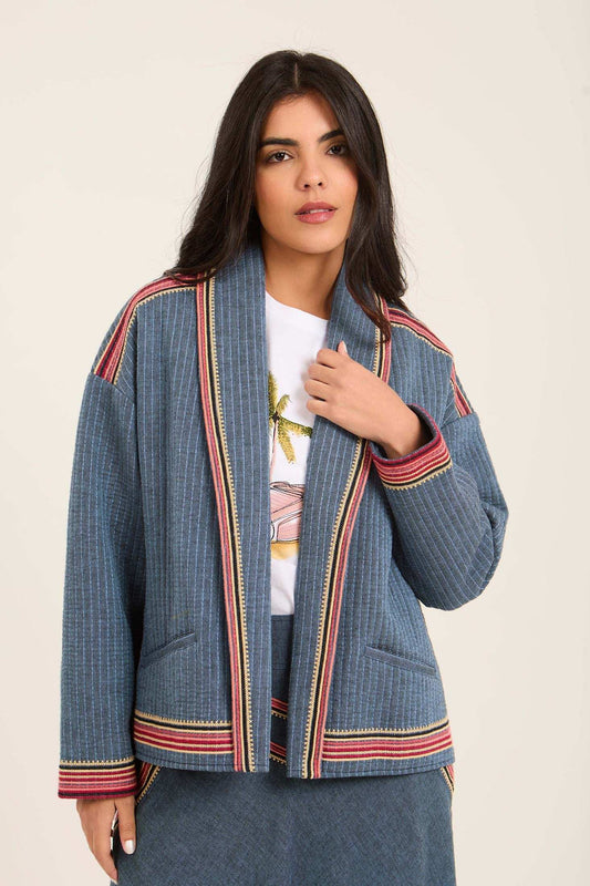 Women Jacket Kimono Cropped Blue