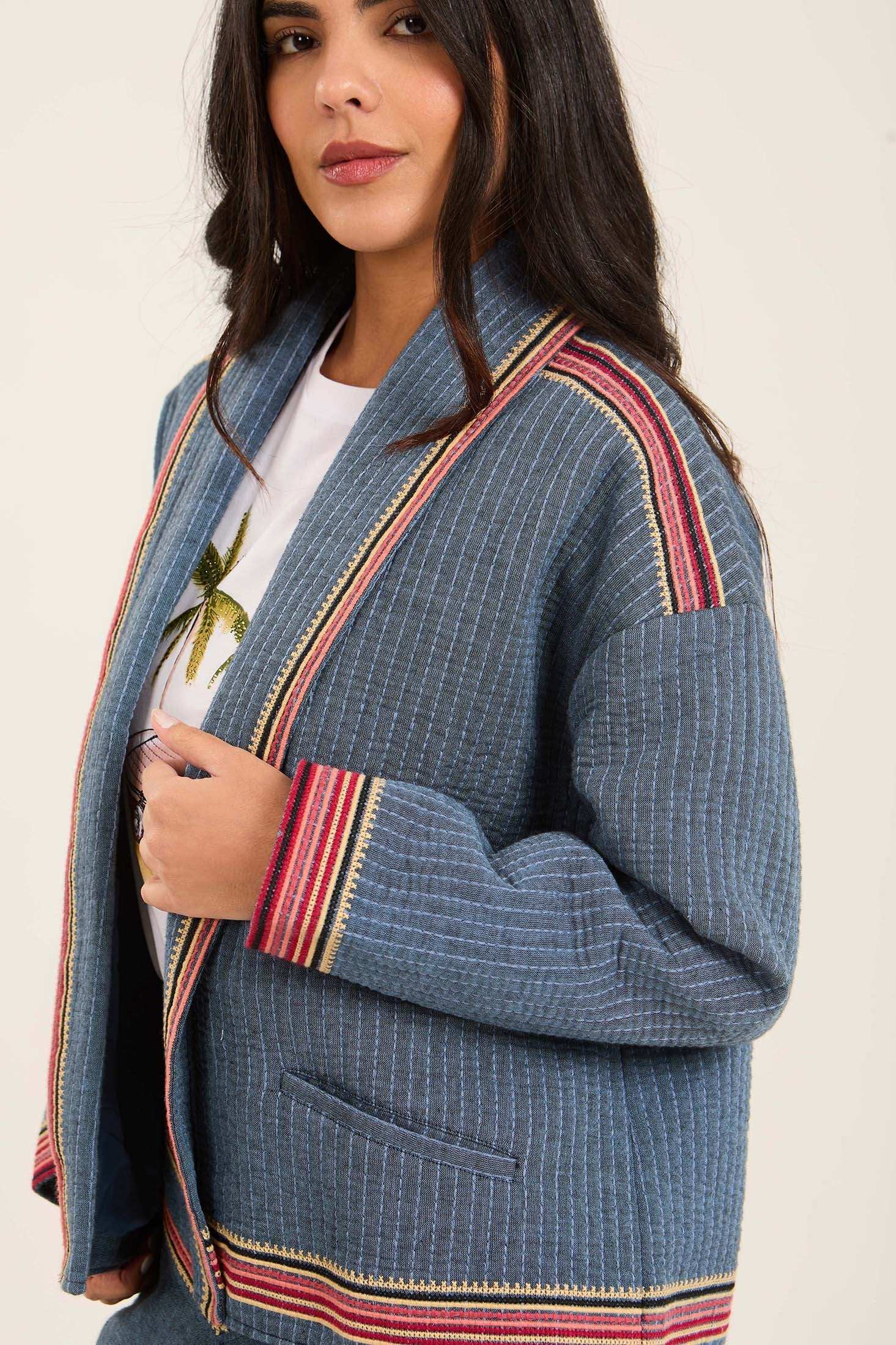 Women Jacket Kimono Cropped Blue