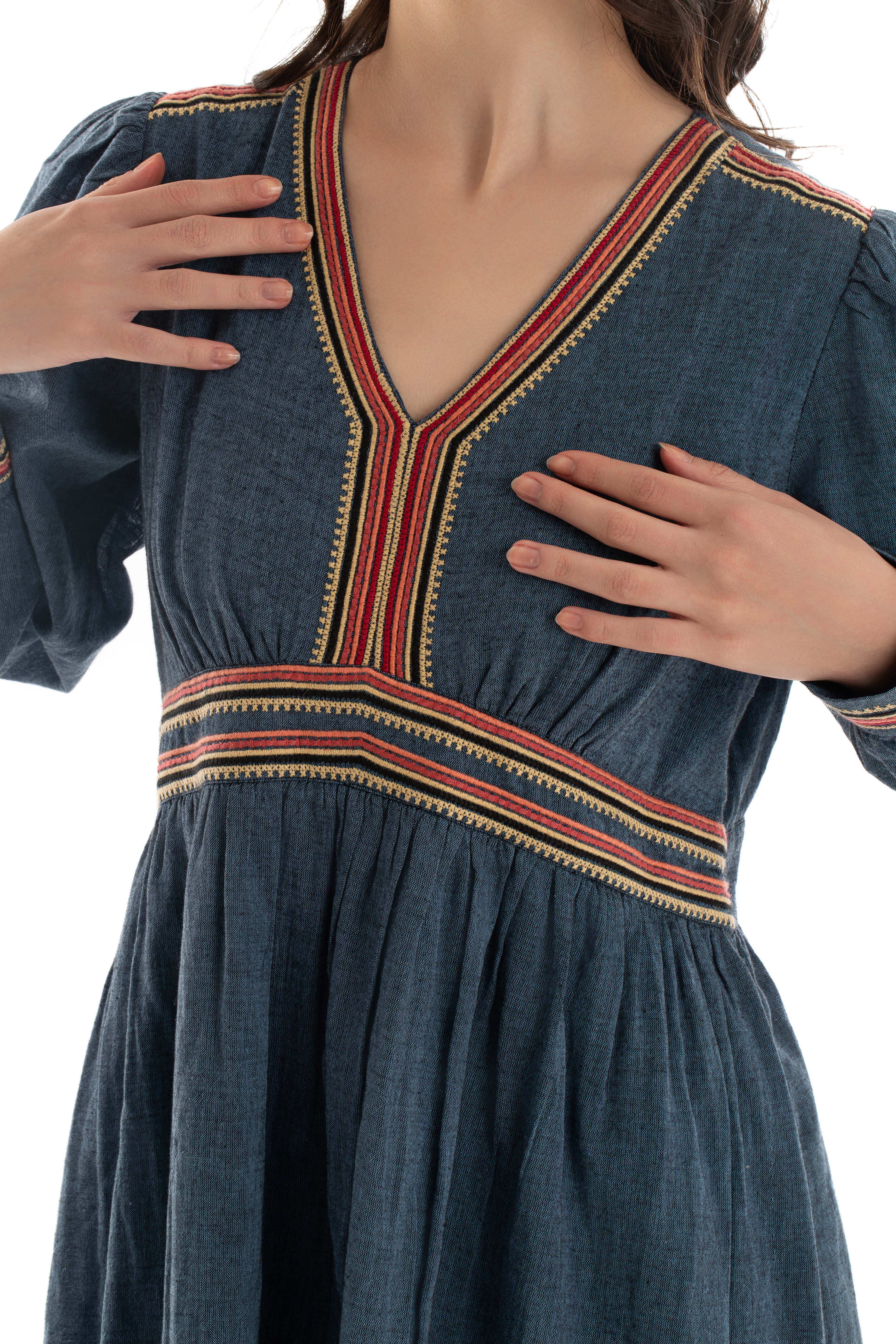 Women Dress Embroidery Aqua